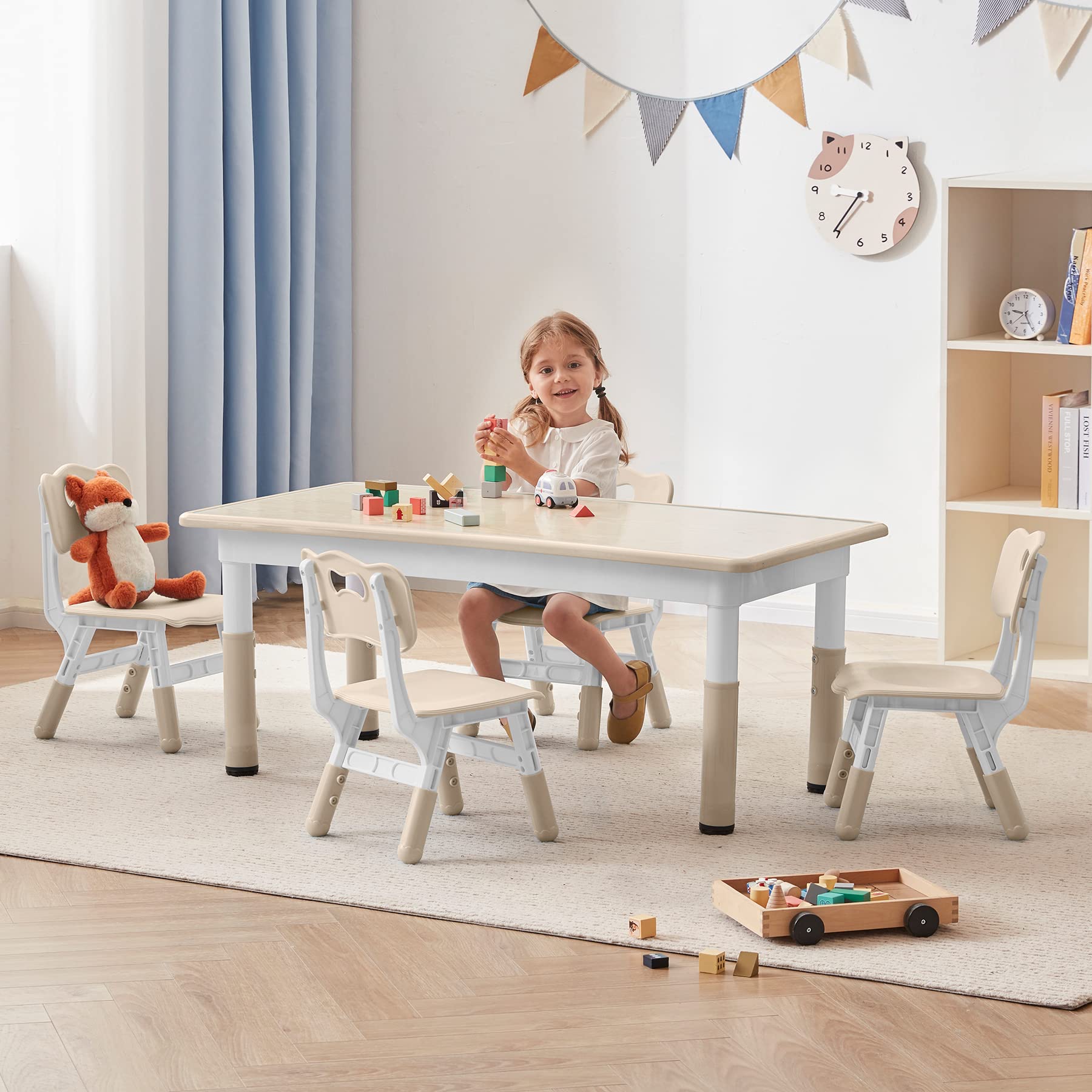 Adjustable Height Toddler Table and Chairs Set for 4 Kids - 47.2