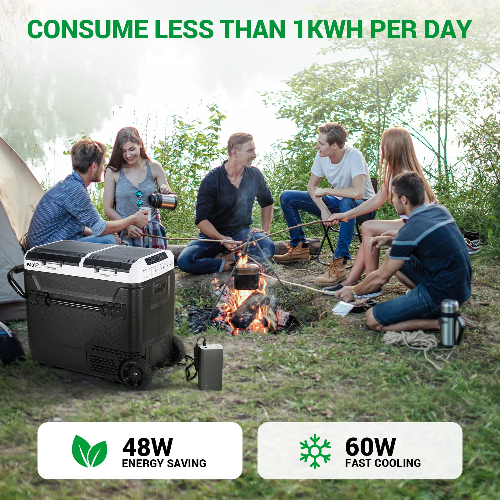 12V/24V DC & 110V AC 64QT Portable Car Refrigerator Freezer - Dual Zone Independent Temperature Control (-4°F to 68°F), 61L Compressor Cooler with Wheels & 2 Baskets for Camping, Road Trips, RV, Tailgating, and Outdoor Adventures