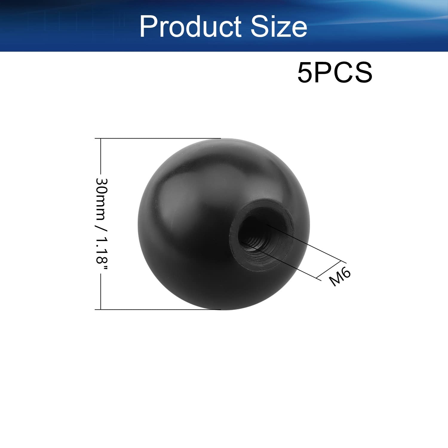 5Pcs Black Bakelite Ball Knob M6 Female Thread - 30mm/1.18
