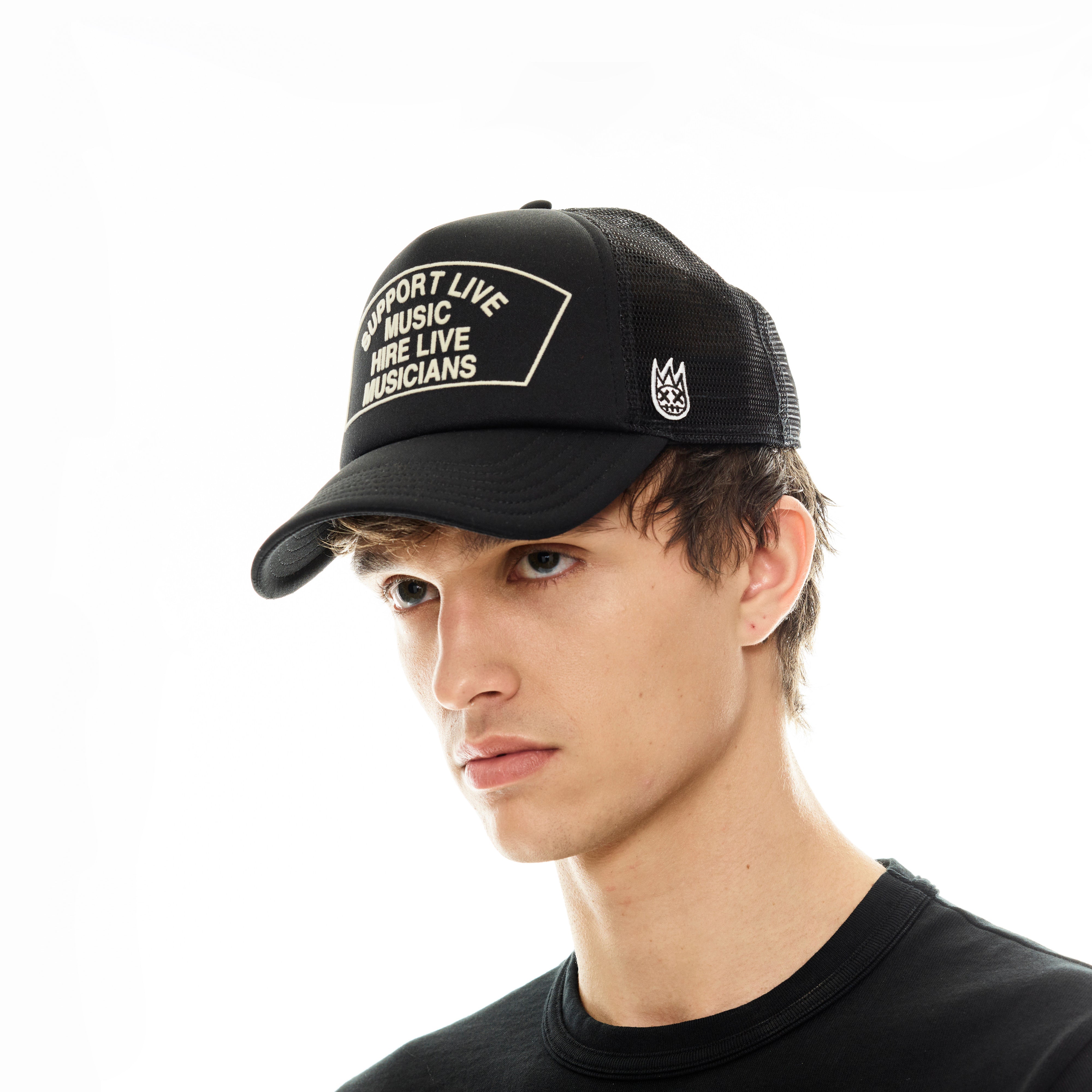 Support Live Music Mesh Back Trucker Hat - Black Adjustable Baseball Cap for Outdoor Concerts & Festivals