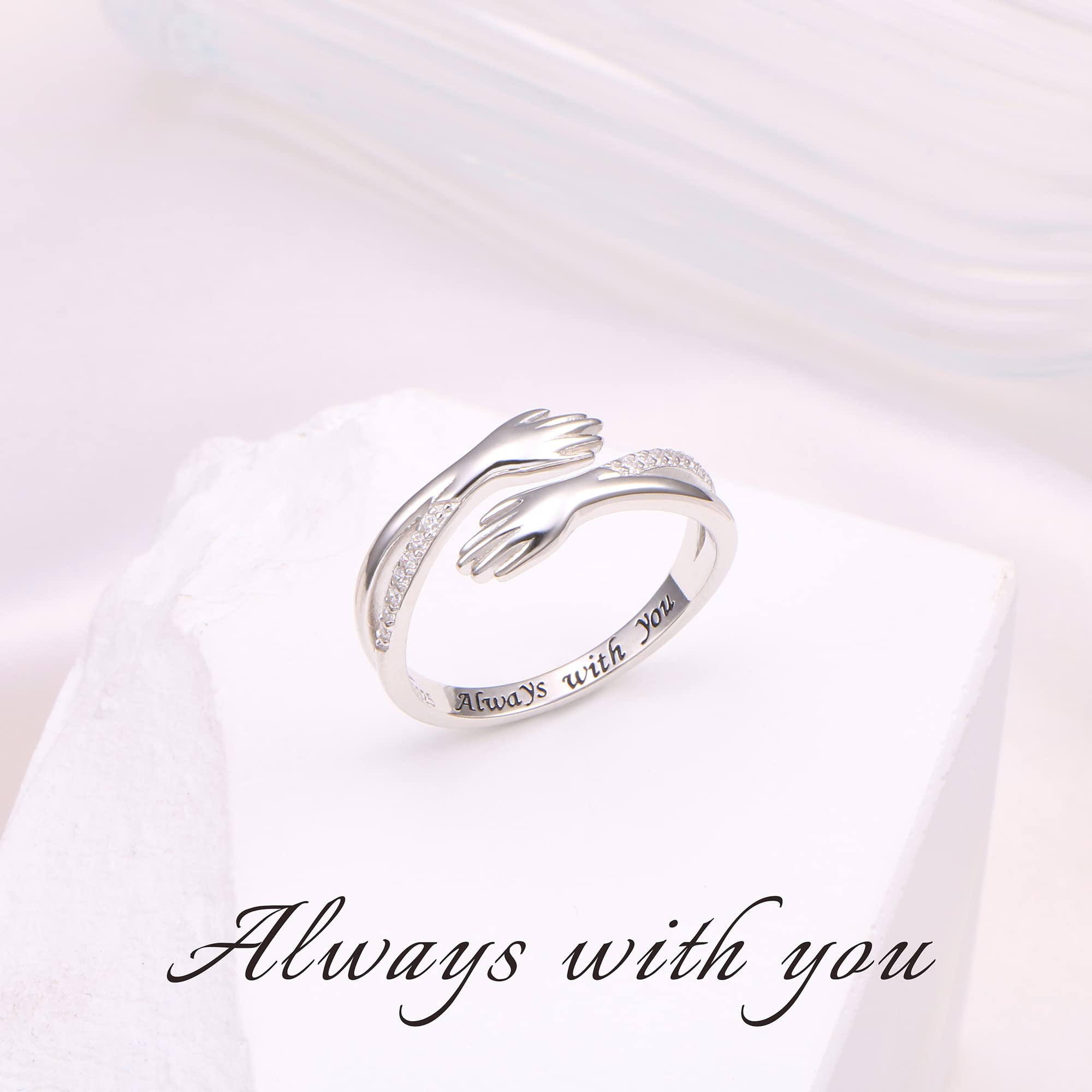 Sterling Silver Hug Ring for Women - S925 Open Promise Ring, Gift for Girlfriend, Mother, Valentine's Day, Birthday - Perfect for Anniversaries, Weddings & Special Occasions