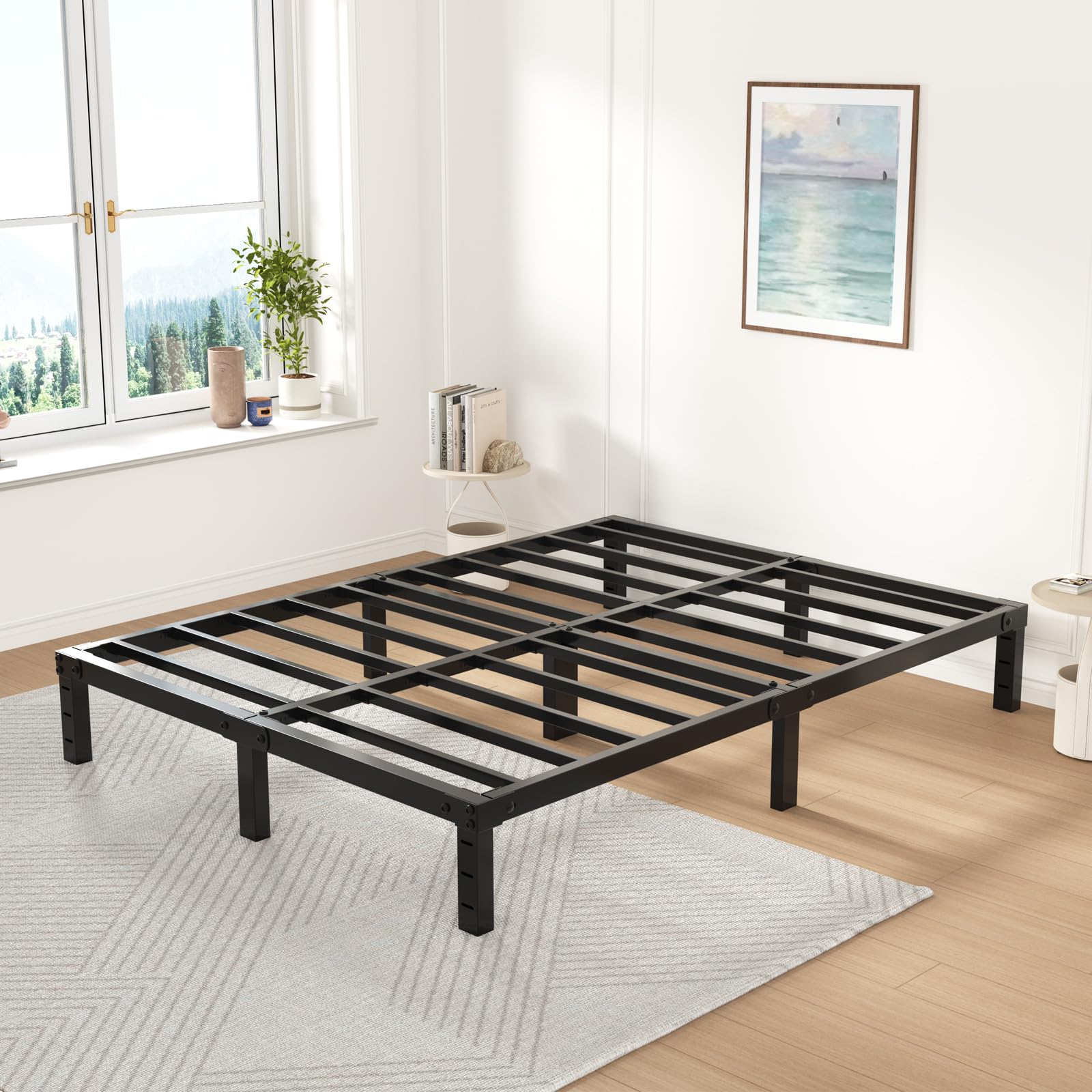 Twolike Queen Metal Bed Frame with Underbed Storage - Sturdy Steel Slat Support, Anti-Noise Foam Stickers, Easy Assembly - Perfect for Small Bedrooms & Guest Rooms (Queen Size)