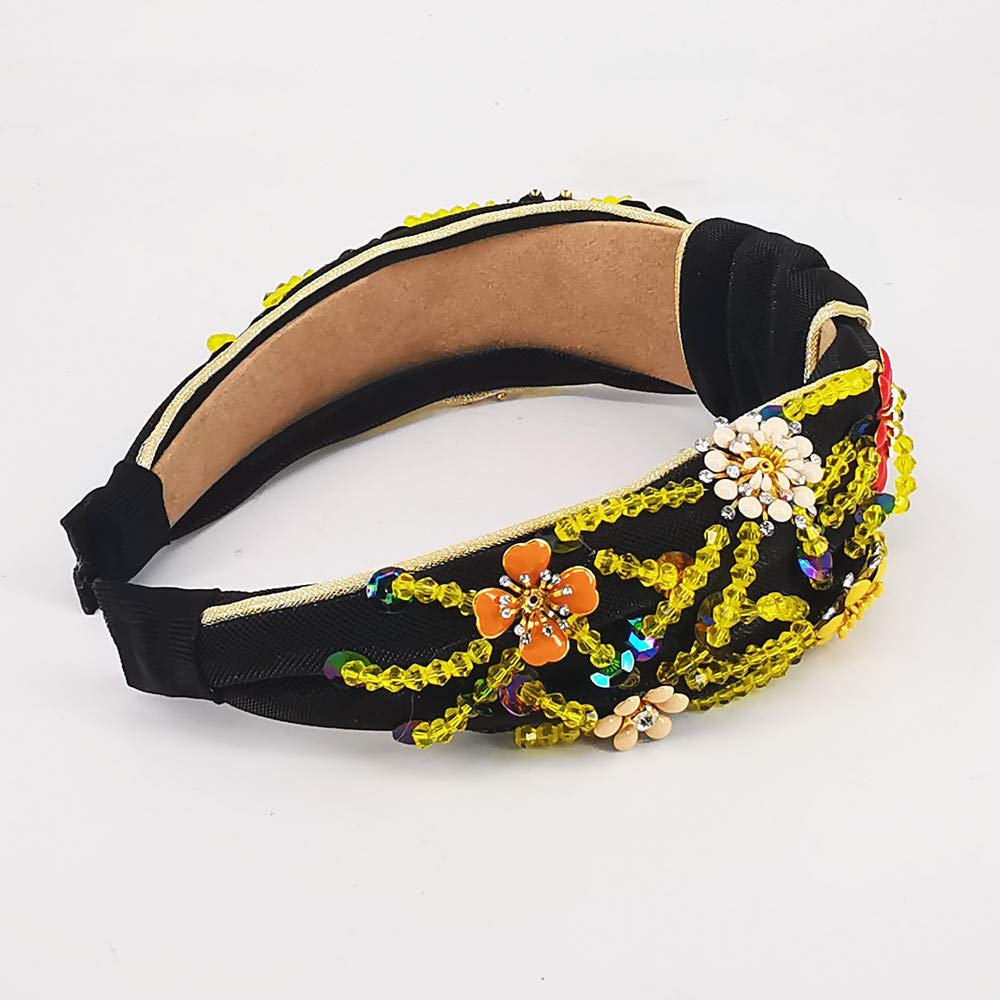 QTMY Rhinestone Crystal Wide Headbands - Vintage Knot Turban Elastic Hair Hoops for Women & Girls | Perfect for Weddings, Parties & Everyday Fashion (Black)