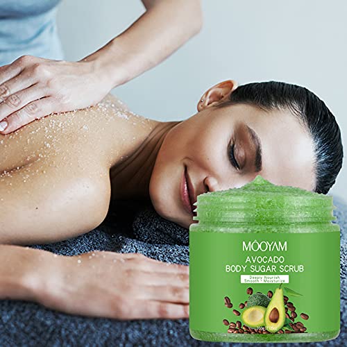 Organic Avocado & Brown Sugar Body Scrub - Exfoliating Facial & Shower Scrub for Women, Moisturizing Hand Foot & Stretch Mark Care, Perfect SPA Gift for Dry Skin & Self-Care Routine