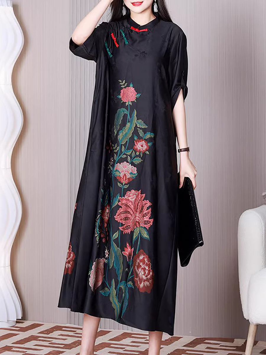 Plus Size Women's Floral A-Line Loose Dress - Comfortable Ethnic Maxi Dress for Casual Wear, Beach Vacation & Summer Outfits