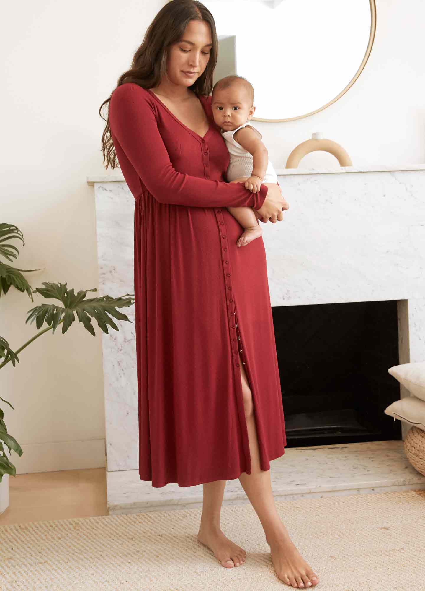 Ultra Soft Rib Nursing Dress for Breastfeeding Moms - Comfortable Maternity Wear for Nursing at Home or Out