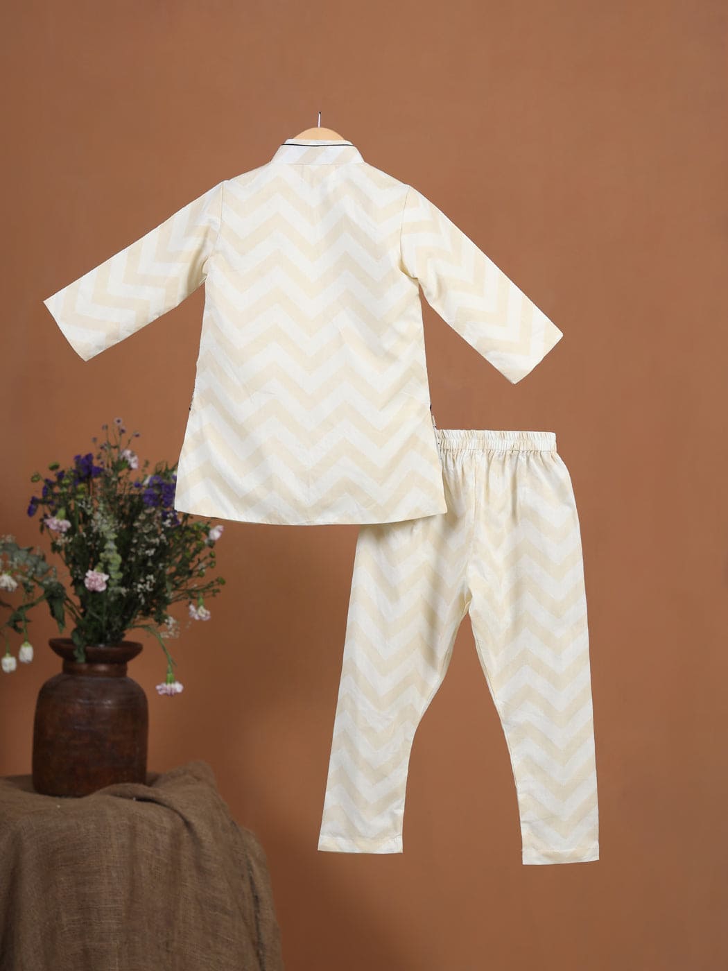 Pre Order BOY FLORAL 3 PC JACKET SET BEIGE - Stylish Baby Boy Outfit for Special Occasions & Photoshoots