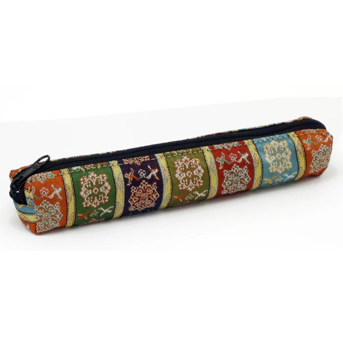 Nishijin Woven Pencil Case - Floral & Paired Birds Design - Authentic Japanese Traditional Craft from Kyoto | Perfect for School, Office & Gift Giving