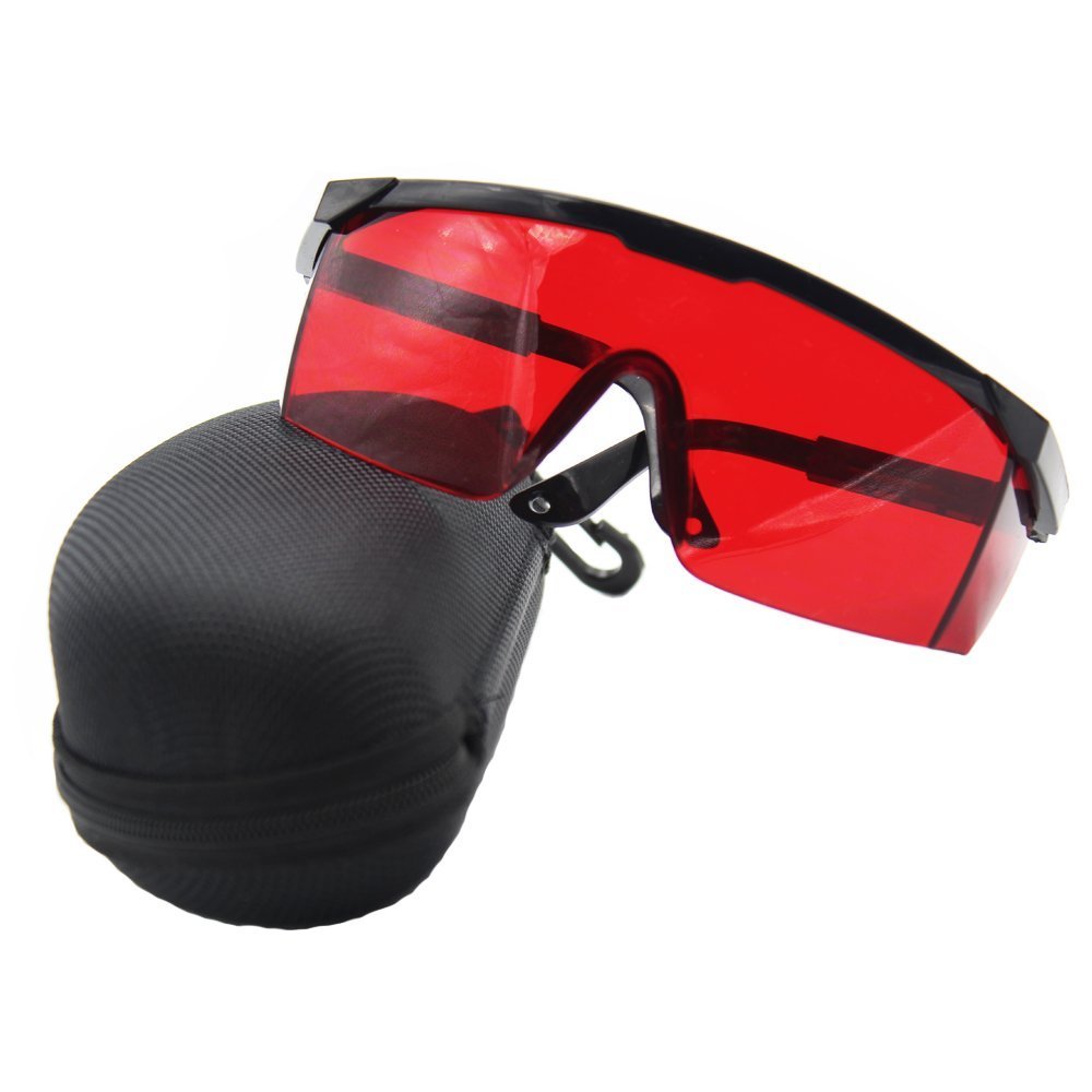 Laser Safety Glasses with Adjustable Temples - Red Lens Laser Eye Protection Goggles for Welding, Cutting & Lab Work - Black Frame with Protective Case
