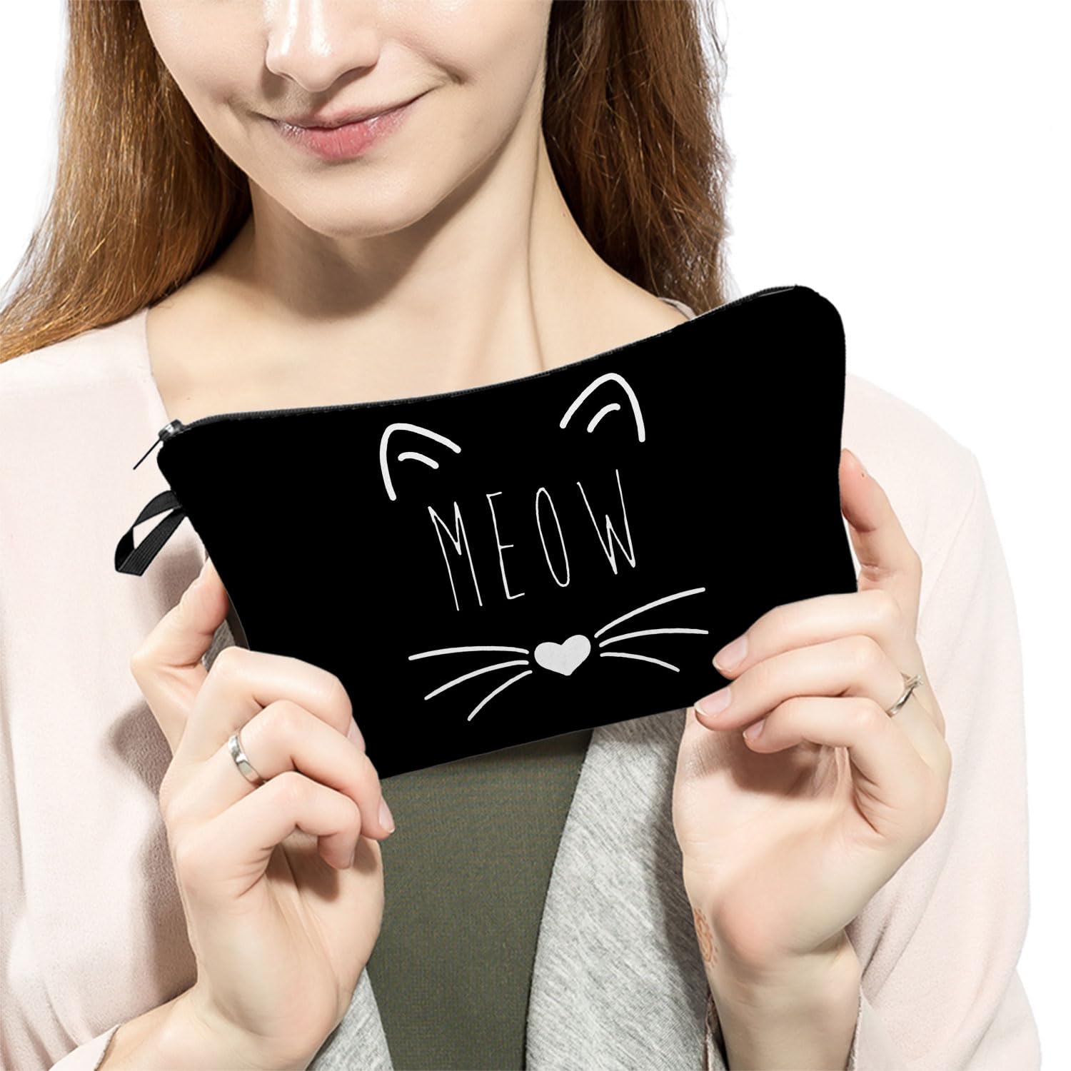 Black Cat Pattern Women's Travel Makeup Bag - Small Cosmetic Pouch for Gifts & Travel