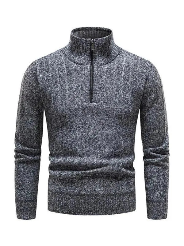 Men's Stand Collar Zipper Pullover Sweater - Warm Winter Knitwear for Casual Outfits & Outdoor Activities