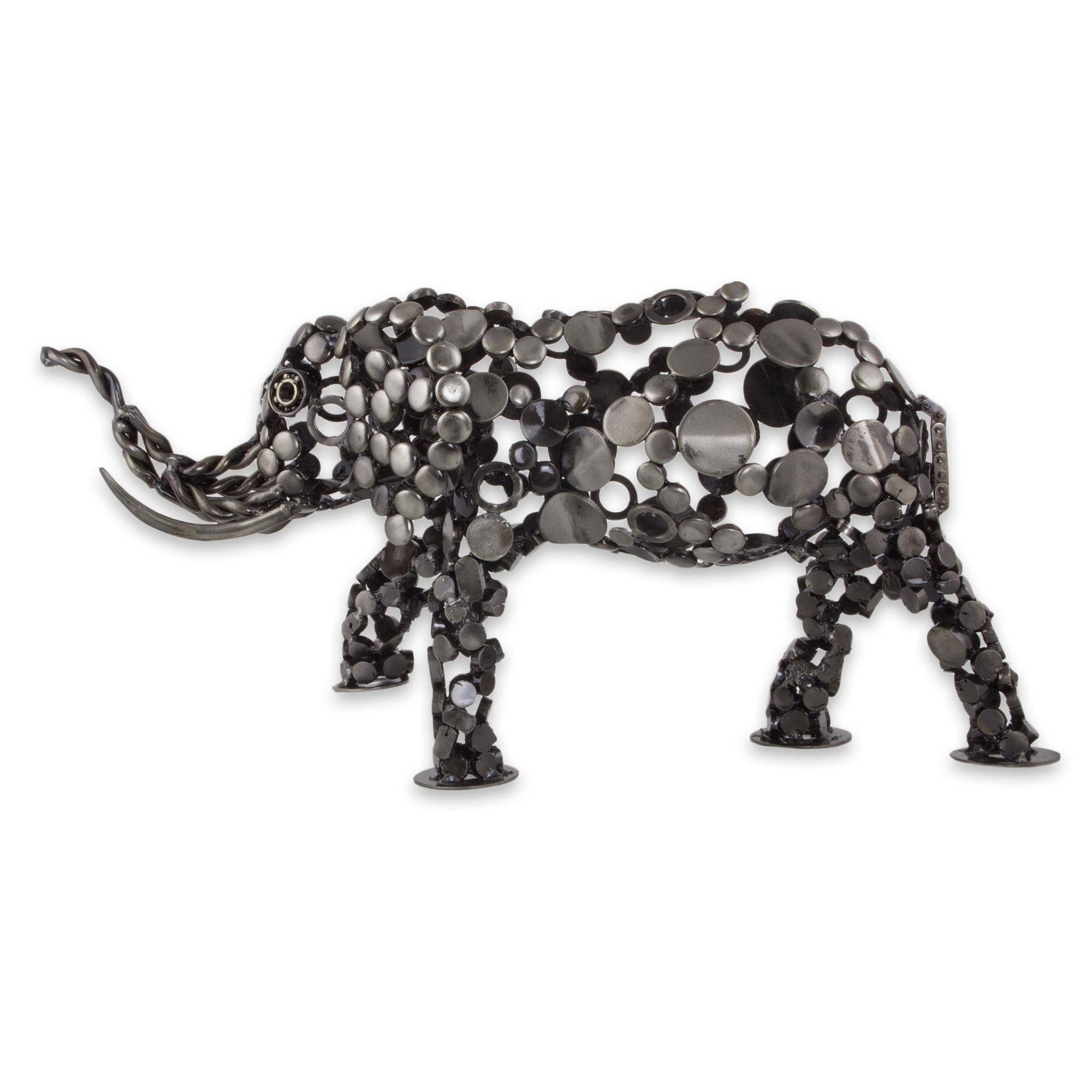 Handmade Upcycled Metal Elephant Sculpture - Rustic Male Elephant Statue for Home & Office Decor | Unique Animal Themed Art Gift