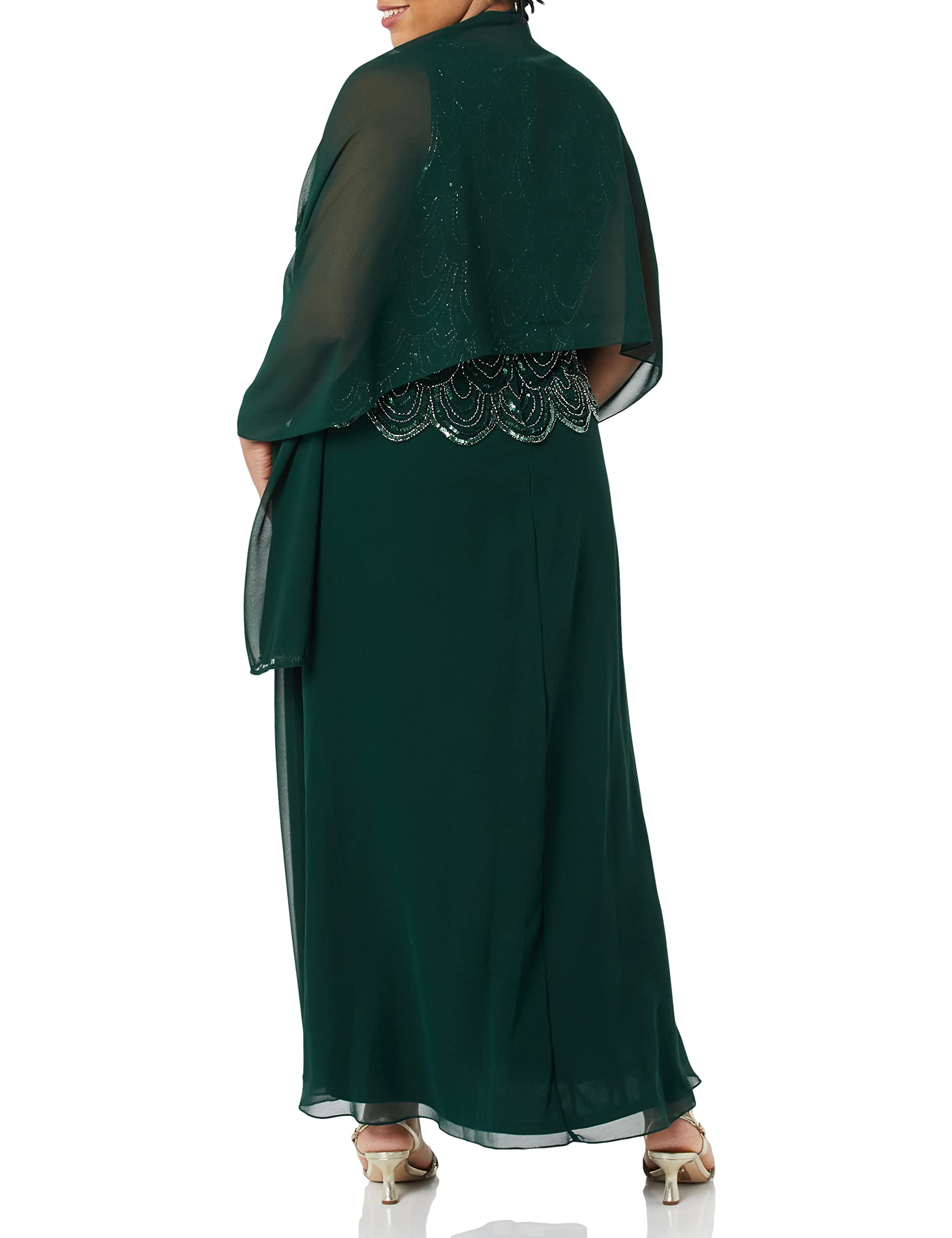 **J Kara Women's Plus Size Sleeveless Beaded Long Dress with Scarf – Elegant Boho Maxi Dress for Beach, Wedding & Special Occasions**