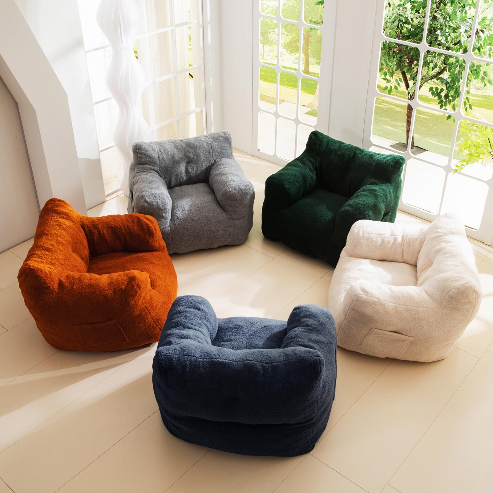 MAXYOYO Sherpa Bean Bag Chair - Soft Boucle Tufted Bean Bag Couch for Living Room, Bedroom & Game Room - Comfortable Lazy Sofa for Adults & Kids in Navy Blue - Perfect for Relaxing, Reading & Movie Nights
