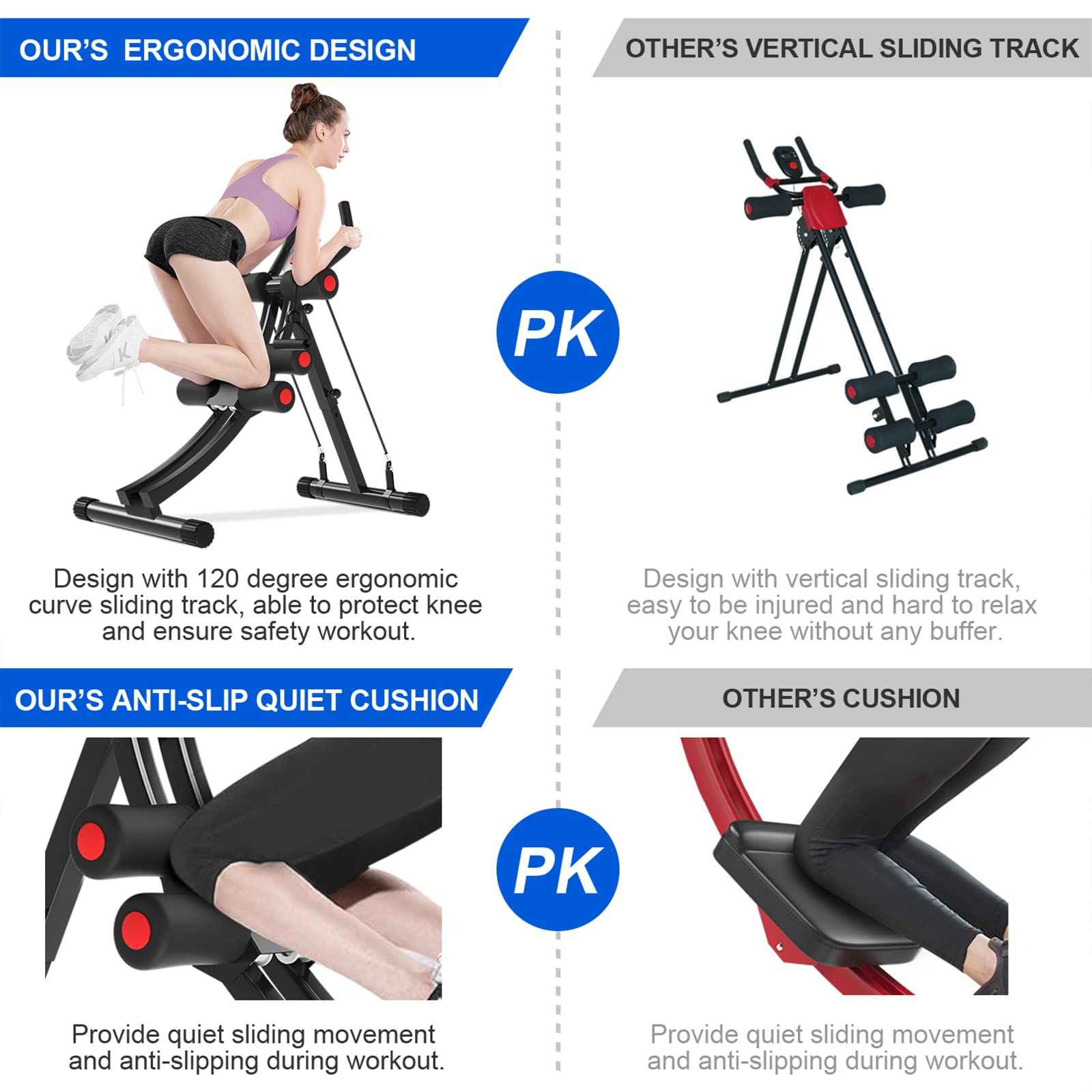 COSTWELL Adjustable Ab Machine for Core Strength Training - Foldable Abdominal Workout Equipment with 2 Resistance Bands for Home Gym | Perfect for Stomach Toning & Waist Training Exercises