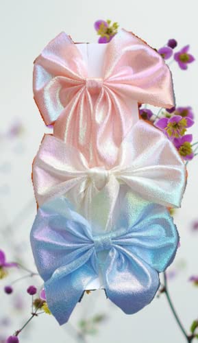 **SIA VENDORS Unisex Hair Clips for Girls & Women - 6-Pack Holographic Bow Alligator Clips with Grosgrain Ribbon - Luxury Satin Scrunchies & Barrettes for School, Parties, and Everyday Styling**