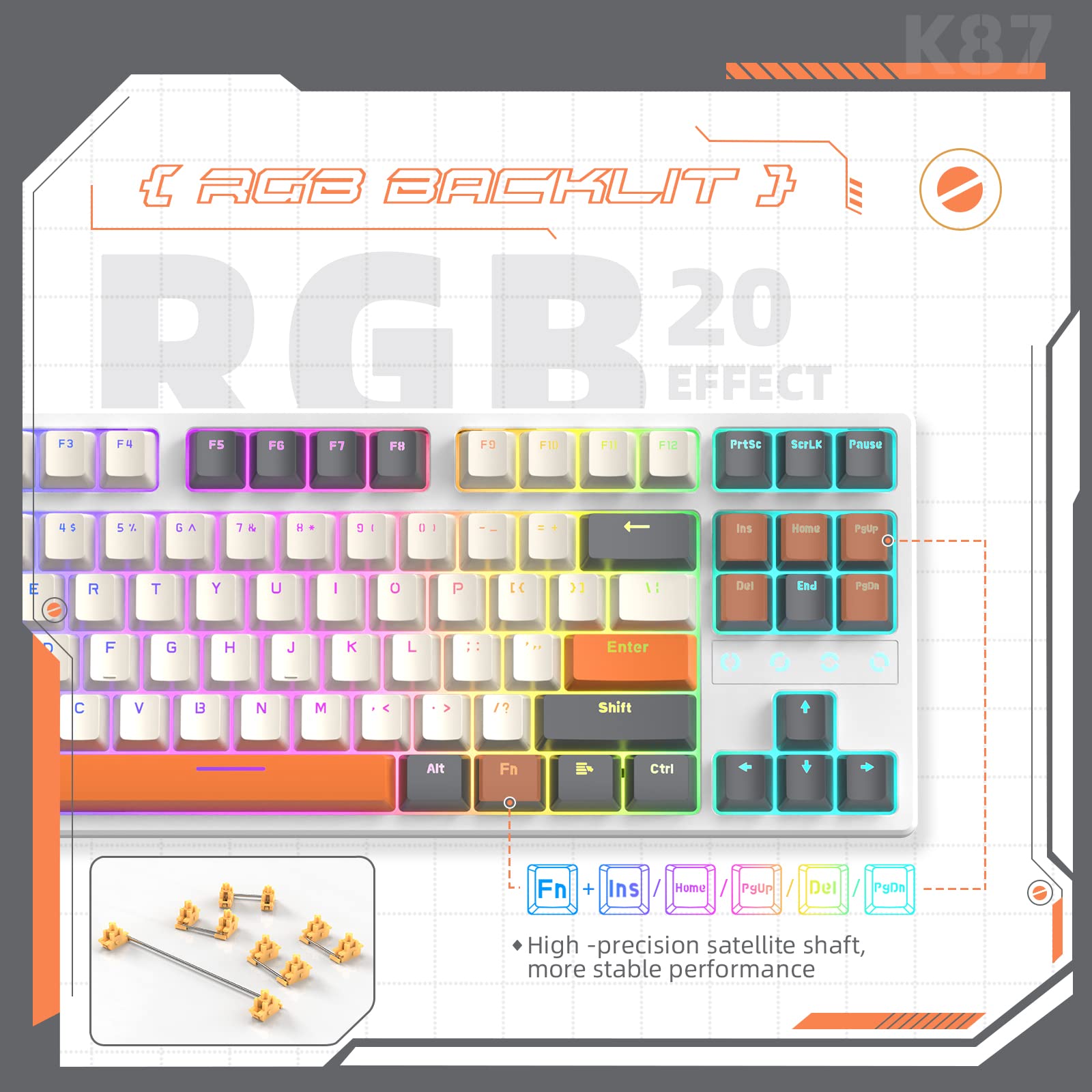 K87 RGB Wireless Mechanical Keyboard - 2.4G/Bluetooth/Wired, Hot-Swappable Yellow Switches for Gaming & Office