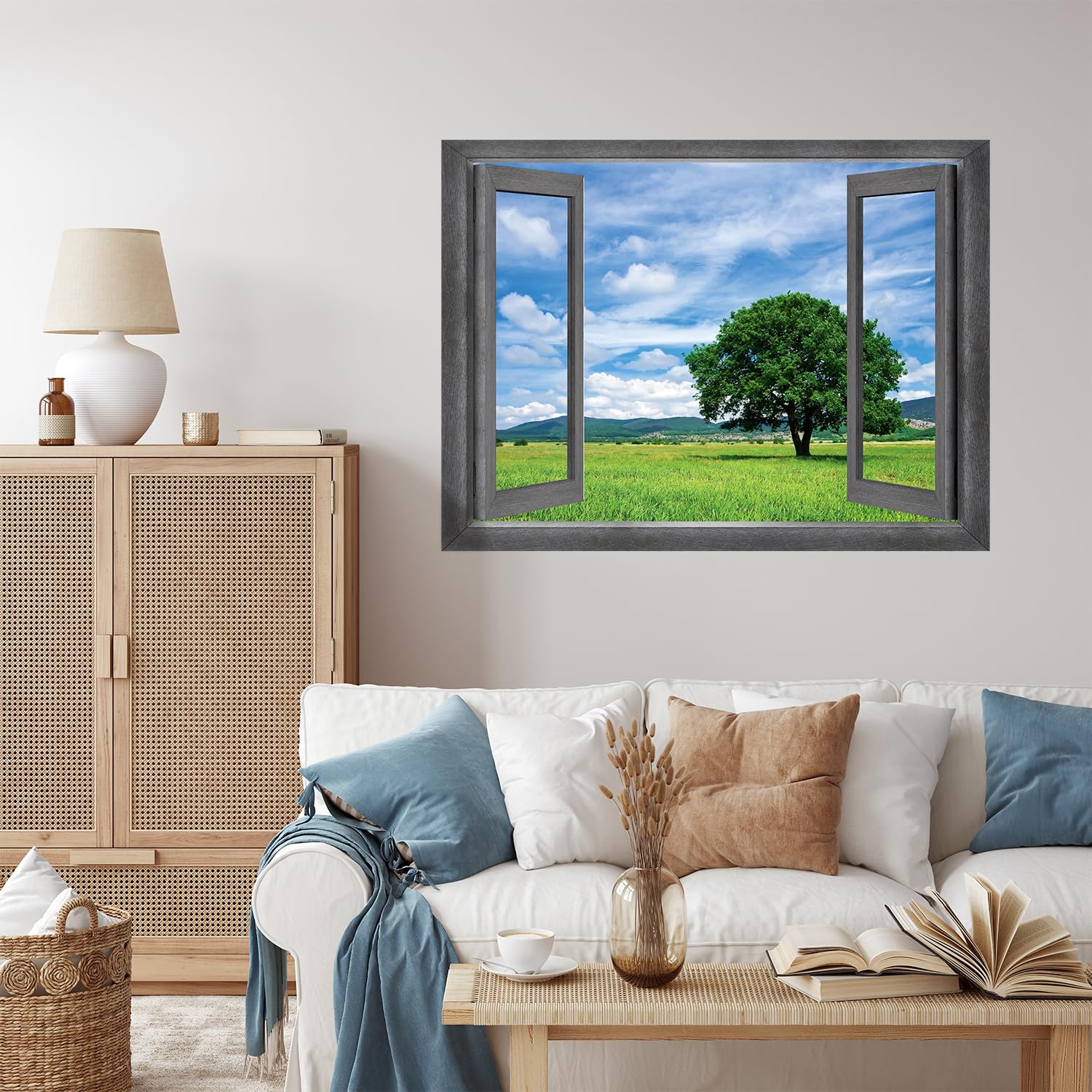 Wall26 - Open Window Countryside View Wall Mural - Removable Peel & Stick Wall Decal - 24x32 Inches Home Decor - Perfect for Living Room, Bedroom & Office Wall Art