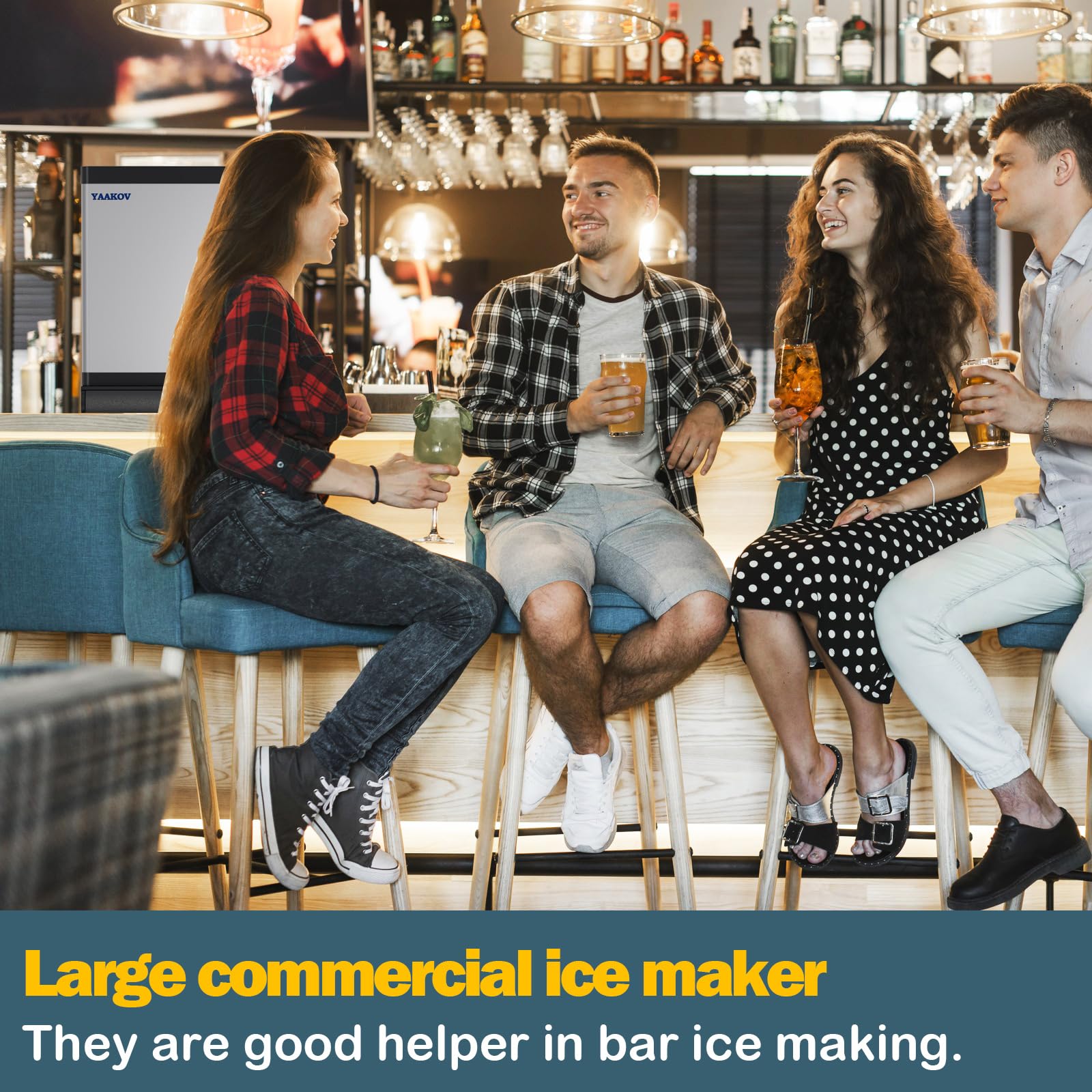 YAAKOV 550LBS/24H Commercial Ice Maker Machine with 400LBS Storage Bin - 22