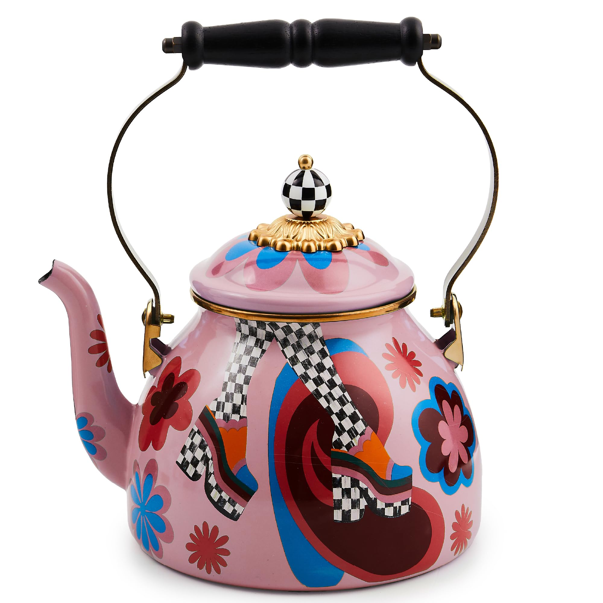 MACKENZIE-CHILDS 2-Quart Enamel Stovetop Tea Kettle - Vintage Style Whistling Kettle for Gas & Electric Stoves - Perfect for Home Kitchen, Tea Parties & Gift Giving