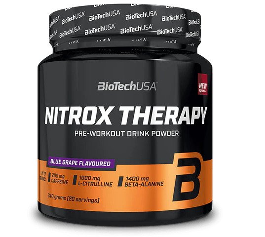 BioTechUSA Nitrox Therapy - Premium Blue Grape Flavor Sports Recovery Drink | Post-Workout Hydration & Muscle Recovery Supplement for Athletes & Fitness Enthusiasts