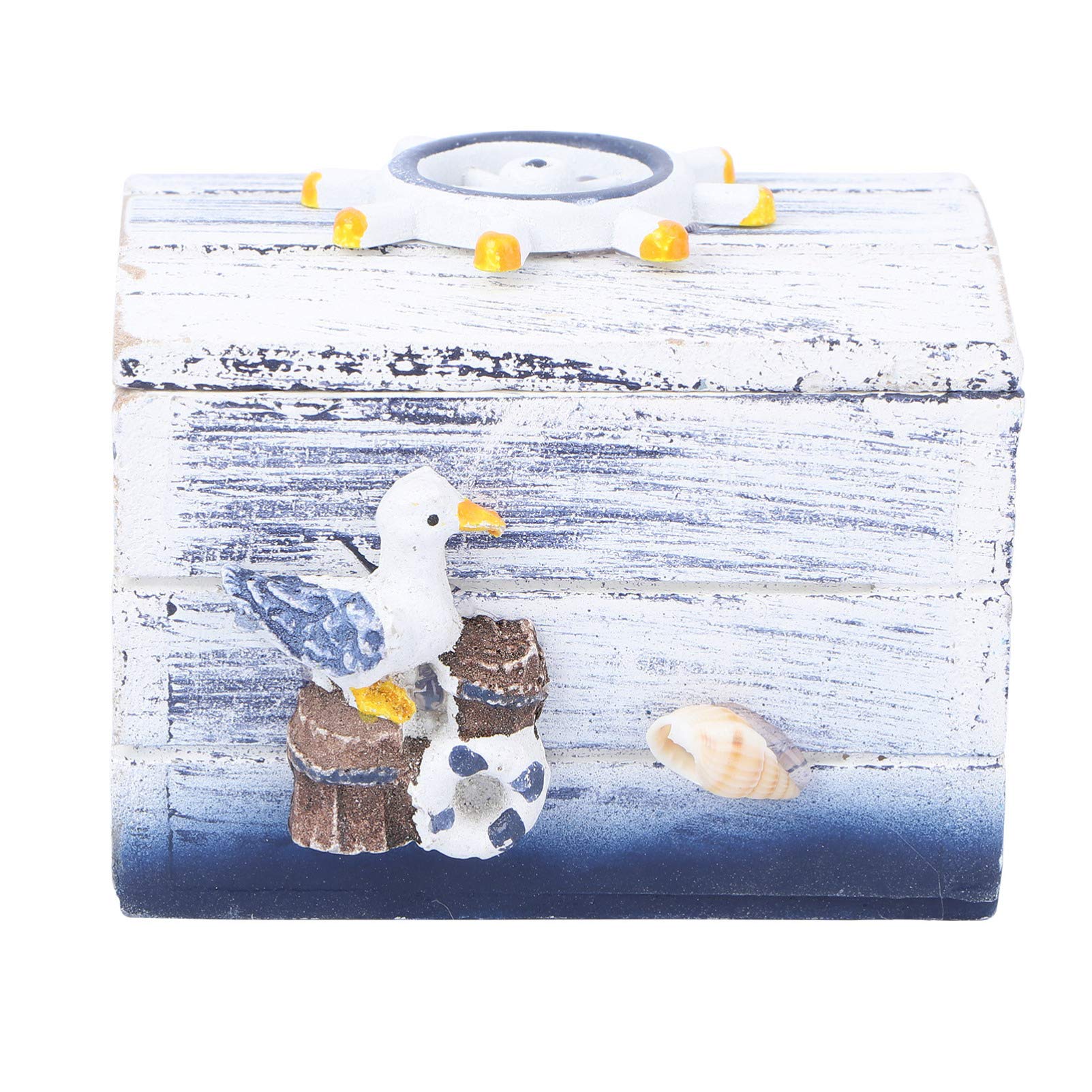 VOSAREA Wooden Storage Box - Desktop Jewelry Organizer, Sundries Case, Candy Box with Nautical Beach Theme (Seagull Pattern) - Perfect for Home Decor, Office Organization & Beach Wedding Favors