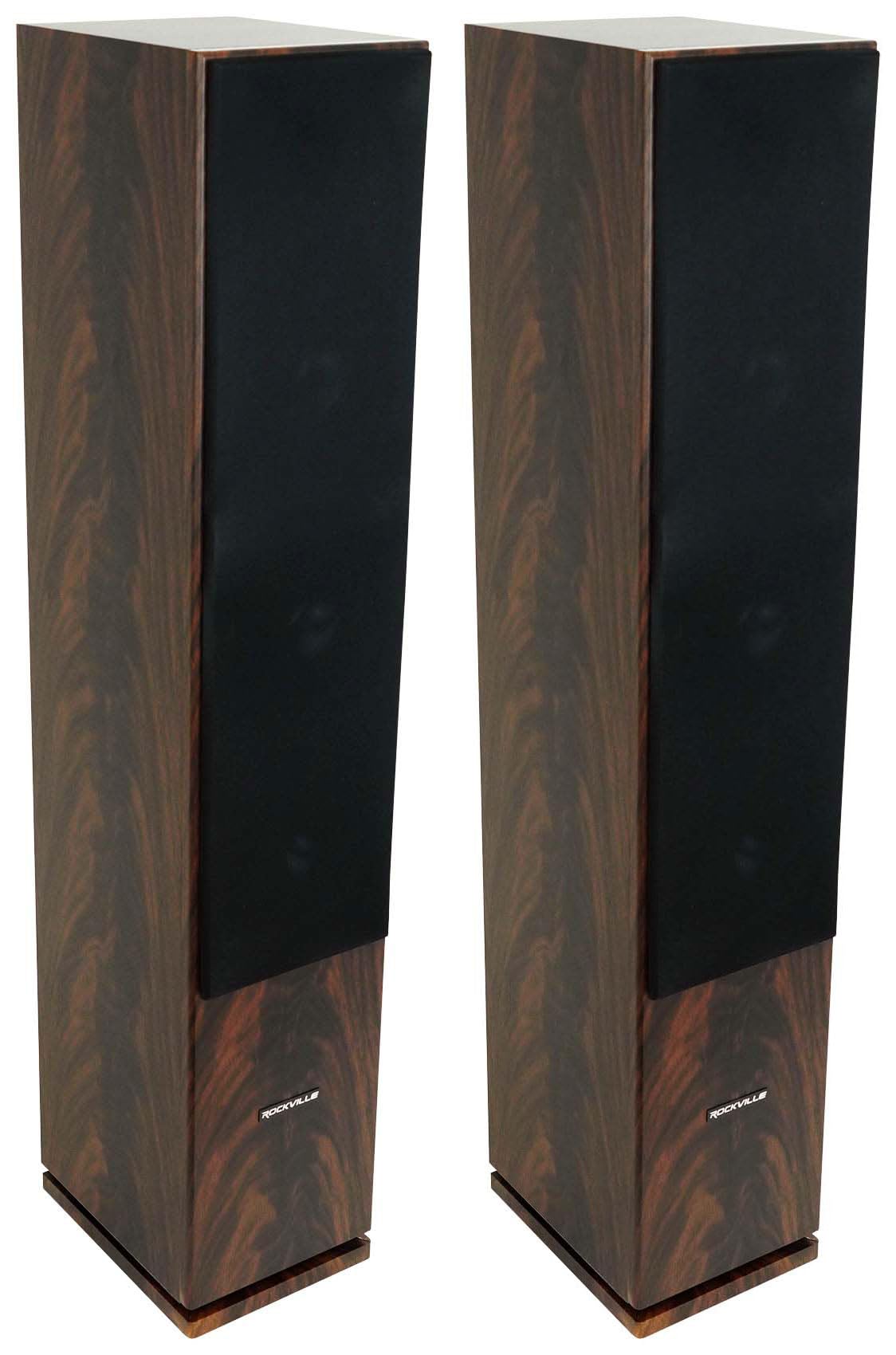 Rockville RockTower 68D Dark Wood Home Audio Tower Speakers (Pair) - 8 Ohm Passive Speakers for Home Theater, Music & Entertainment Systems - Perfect for Living Room, Home Studio & Party Sound Setup
