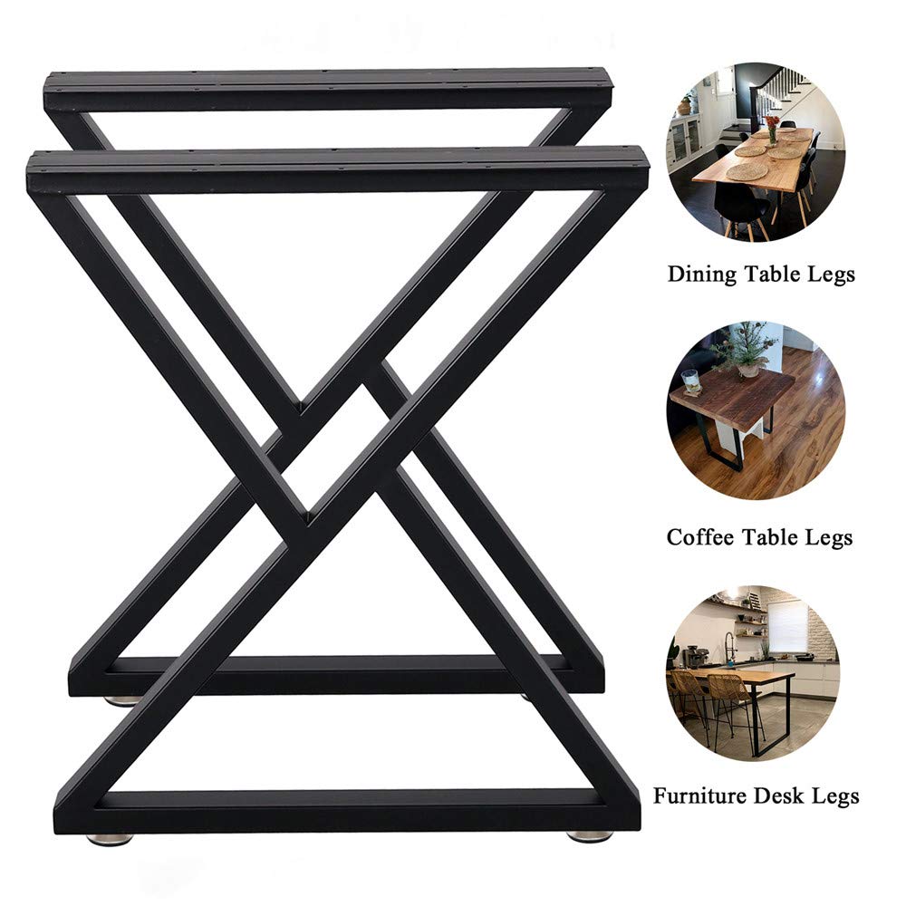 Heavy Duty 28 Inch Metal Table Legs - Industrial Black Z-Shaped Desk Legs for DIY Furniture (Set of 2, H28”xW24”) - Perfect for Home Office, Workshop & Industrial Style Tables