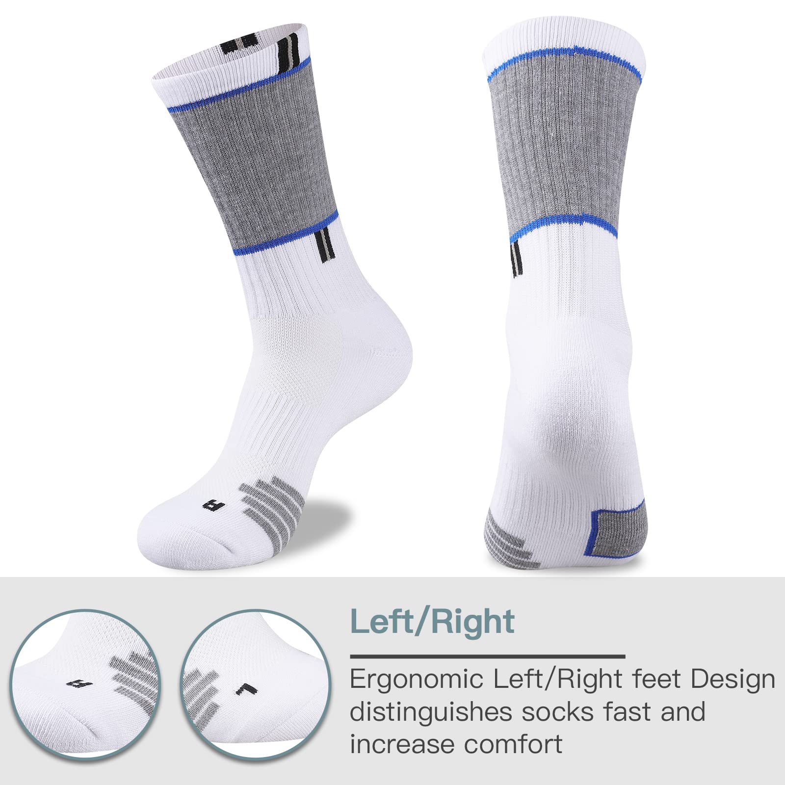 COOPLUS Men's 5-Pack Hiking Socks - Breathable Cushioned Athletic Crew Socks for Trekking & Outdoor Activities | Moisture-Wicking Performance Socks for Hiking, Camping & Daily Wear