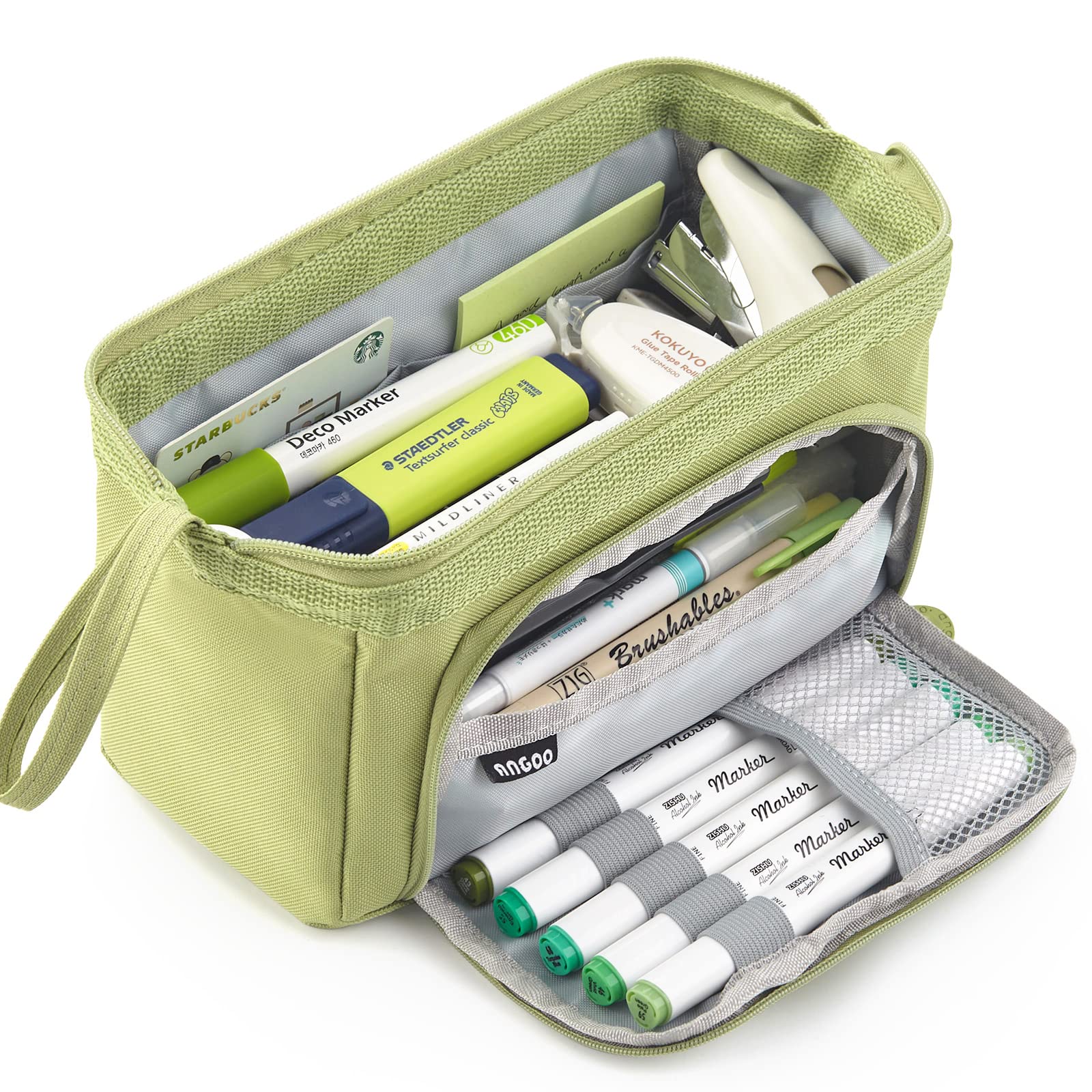 HVOMO Large Capacity Pencil Case - Multi-Compartment Organizer for Pens, Pencils, Makeup & School Supplies - Perfect for Office, School, Travel & Daily Use (Green)