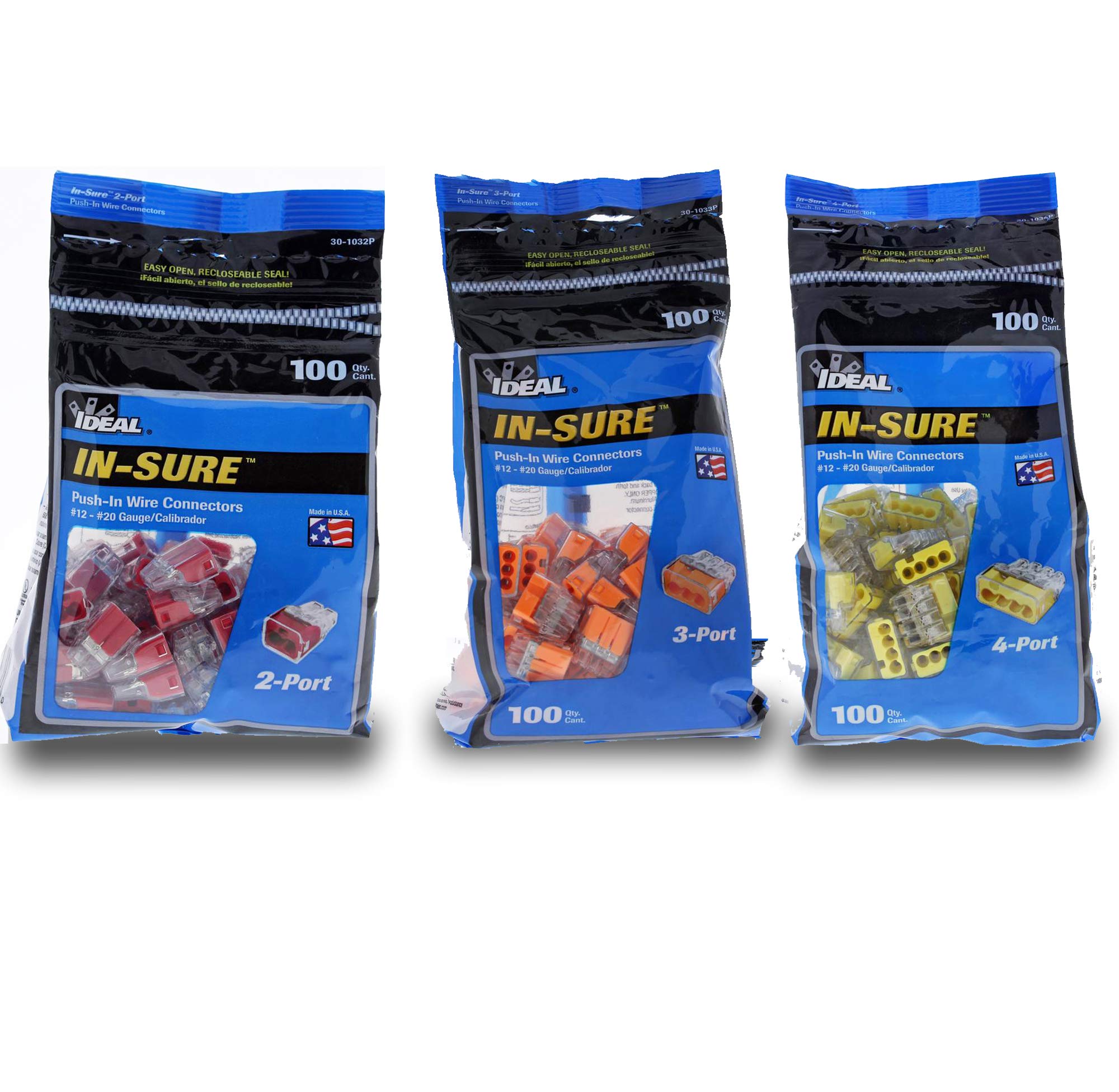 72B 73B 74B Classic Wire-NUT Wire Connectors - 300 Pack for 8-22 AWG Copper Wires (2/3/4 Port in-Sure) - Ideal for Home Electrical Wiring, DIY Projects & Professional Installations