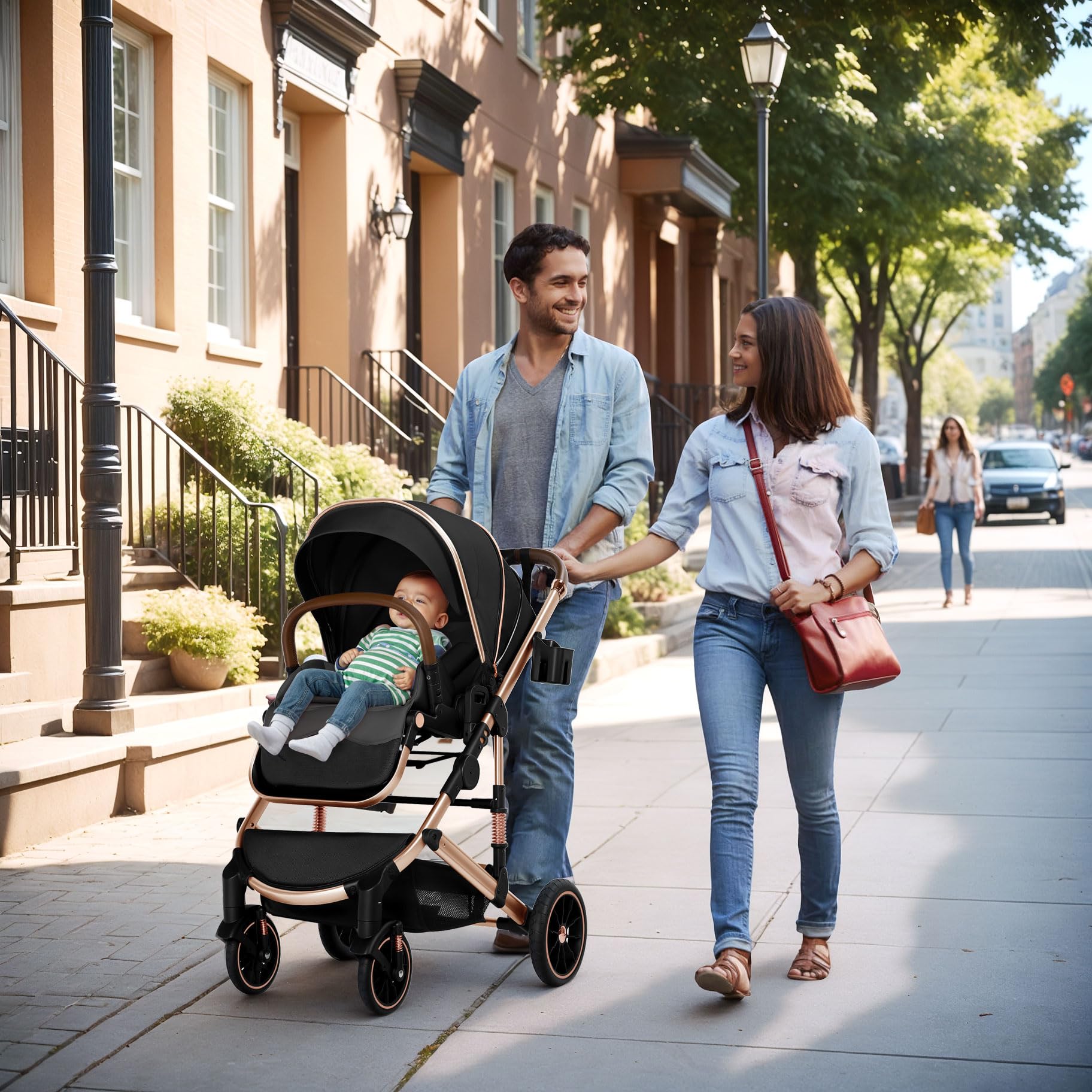 Convertible Baby Stroller - Lightweight Folding Infant Stroller with Large UV Protection Canopy, Adjustable Reclining Backrest, Cup Holder & Storage Basket | Perfect for Travel, Shopping & Daily Walks (Black)