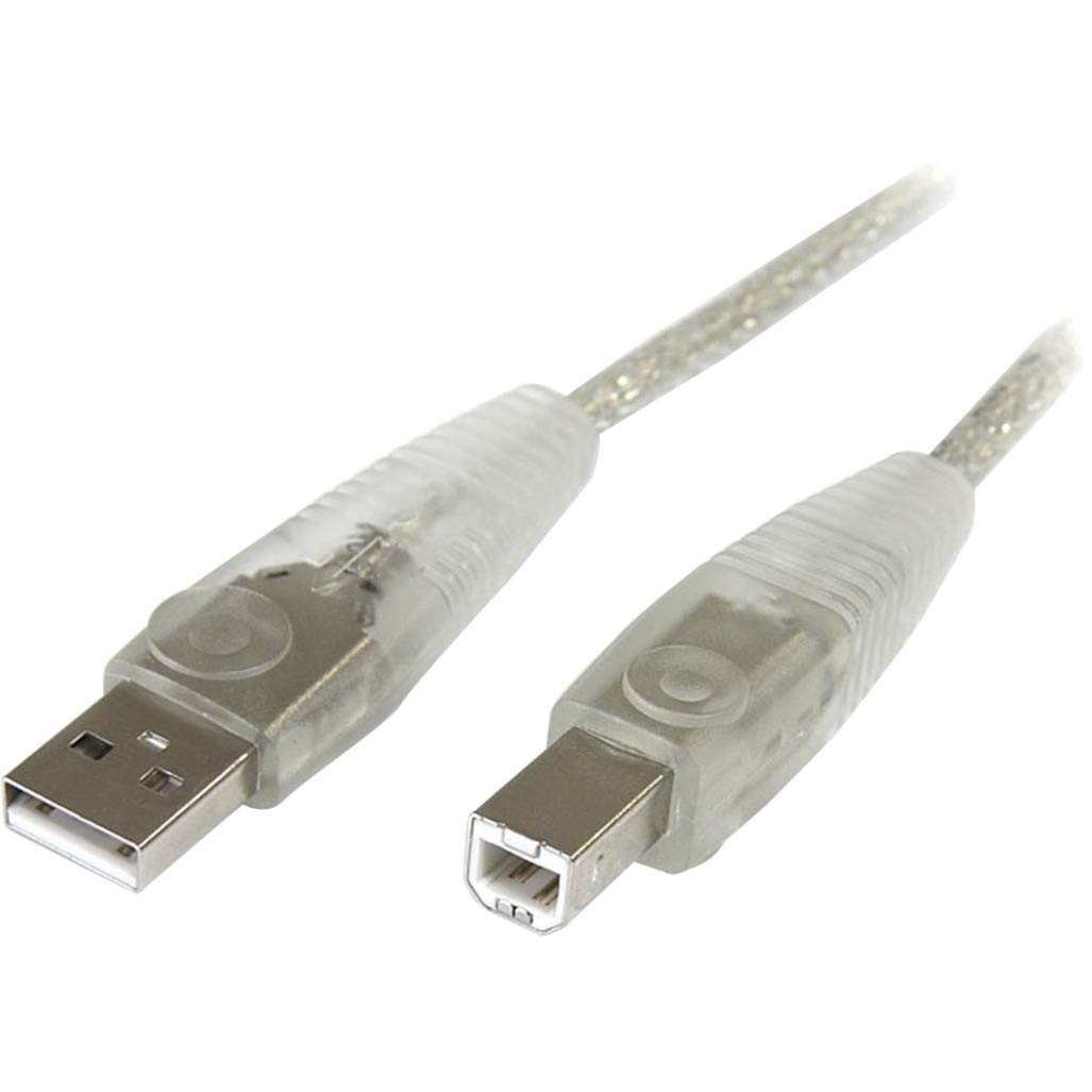 StarTech.com USB 2.0 A to B Cable 6ft - Transparent Molded Connector - High Speed Data Transfer for Printers, Scanners & External Hard Drives - Durable Office & Home Use Accessory (USB2HAB6T)