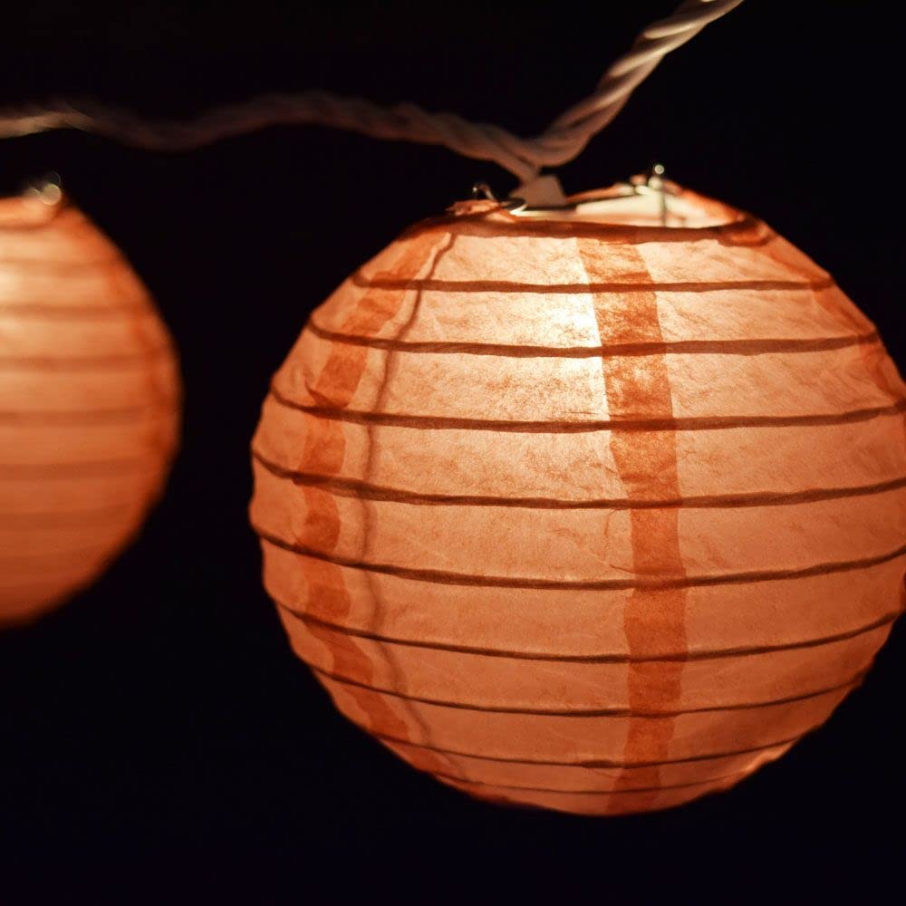 Rose Pink Coral Round Paper Lantern String Lights - 4 Inch Hanging Lanterns with 8FT Black Cord for Wedding, Party, Garden & Home Decor | PaperLanternStore.com