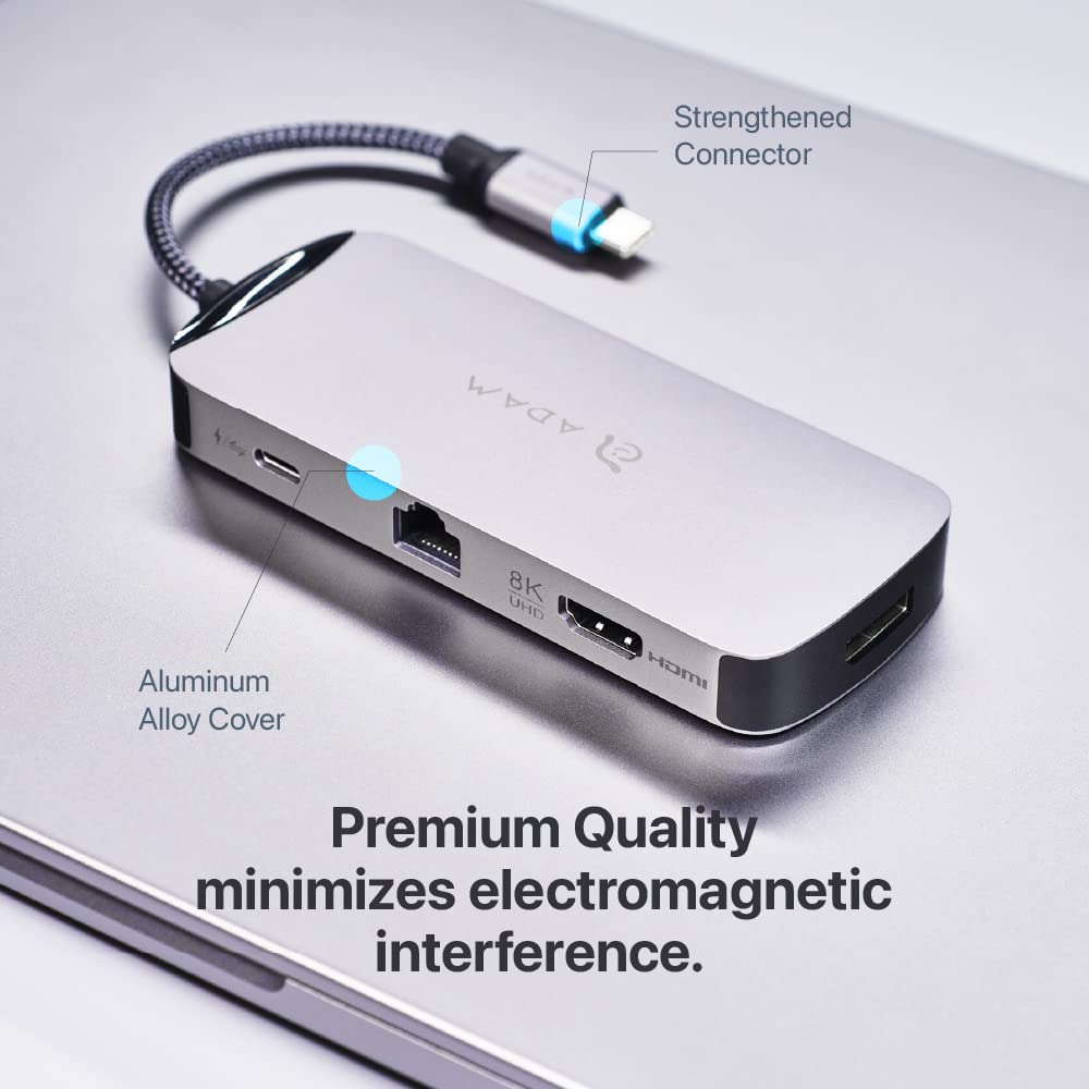 ADAM elements USB-C 8K Docking Station - 10-in-1 Multiport Hub with HDMI, DisplayPort, USB 3.1, Ethernet, Card Reader for MacBook Pro/Air, Dell XPS, Surface Laptop | Ideal for Home Office, Gaming & 4K/8K Video Editing