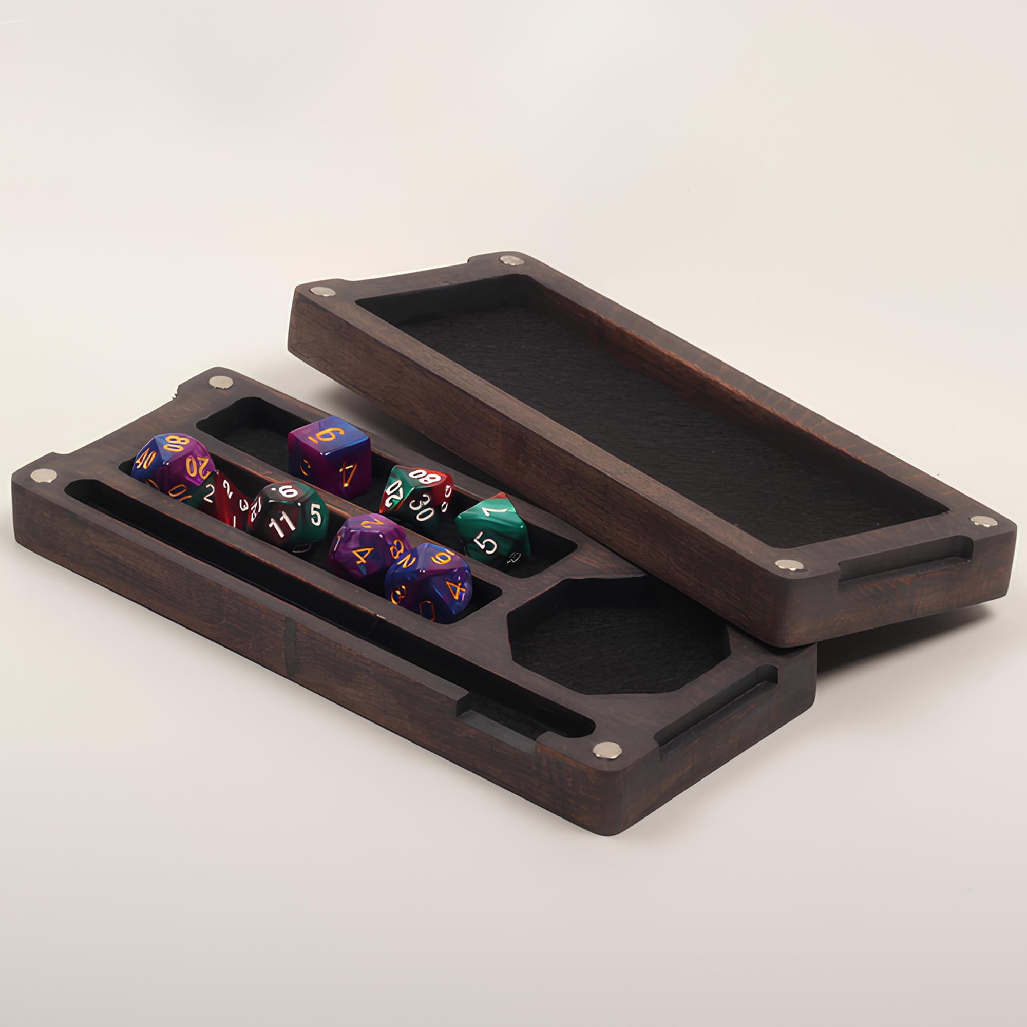 Personalized Wooden DnD Dice Box with Magnetic Lid - Travel Dice Holder & Storage Tray - Perfect for Tabletop RPG Games, Dungeons & Dragons Accessories, Gift for Gamers (Anthracite, Small)