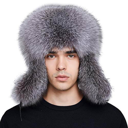 BeFur Men's Real Fox Fur Trapper Hat with Ear Flaps - Winter Ushanka Aviator Russian Style Hat for Cold Weather | Outdoor Activities, Snowboarding, Hunting & Casual Wear