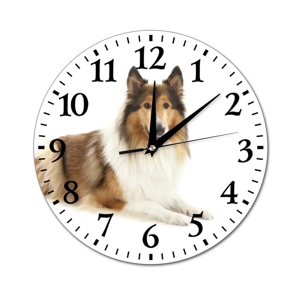 Vintage Collie Dog Laying on Floor Round Glass Wall Clock - Decorative Kitchen, Office & Home Wall Decor - Perfect for Farmhouse, Retro & Modern Interior Design Styles