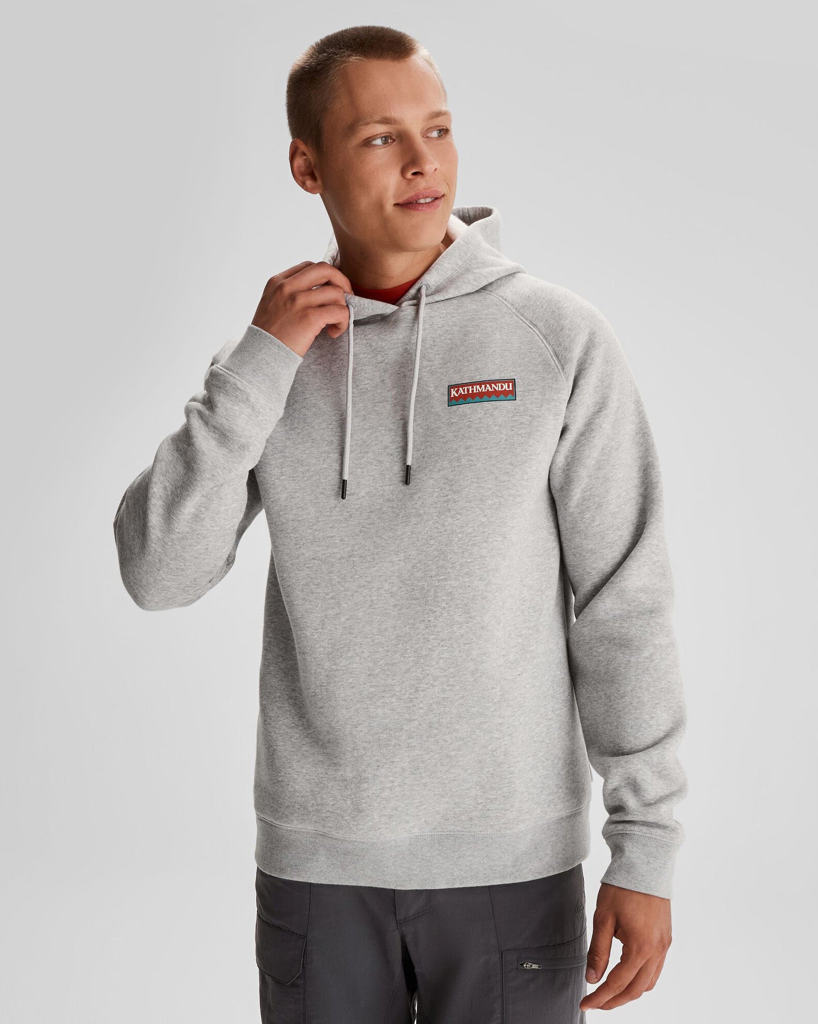 Men's Kathmandu Heritage Logo Slouchy Hoodie - Light Grey Marle | Cozy Pullover Sweatshirt for Casual Wear & Outdoor Adventures