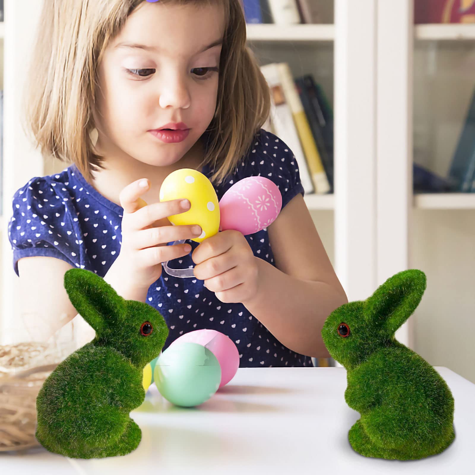 Easter Bunny Garden Statue - Flocked Rabbit Decor with Faux Moss Resin for Spring Home, Table, Yard & Window Displays | Perfect for Easter Baskets, Outdoor Decorations and Seasonal Party Centerpieces