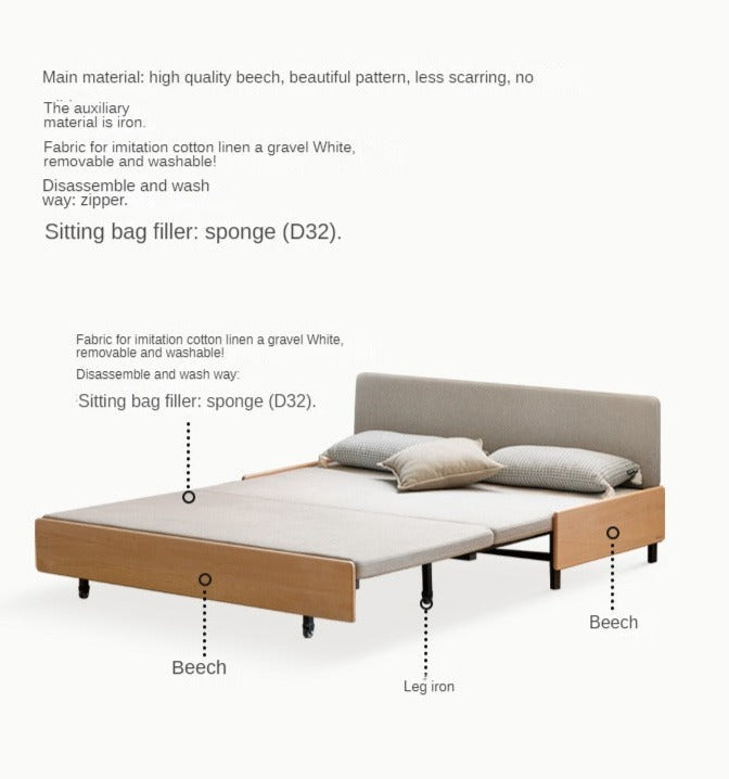 Solid Oak Wood Sofa Bed - Foldable Pull-Out Convertible Sleeper for Living Room, Guest Room & Small Spaces | Comfortable Sitting & Sleeping Solution for Apartments & Homes
