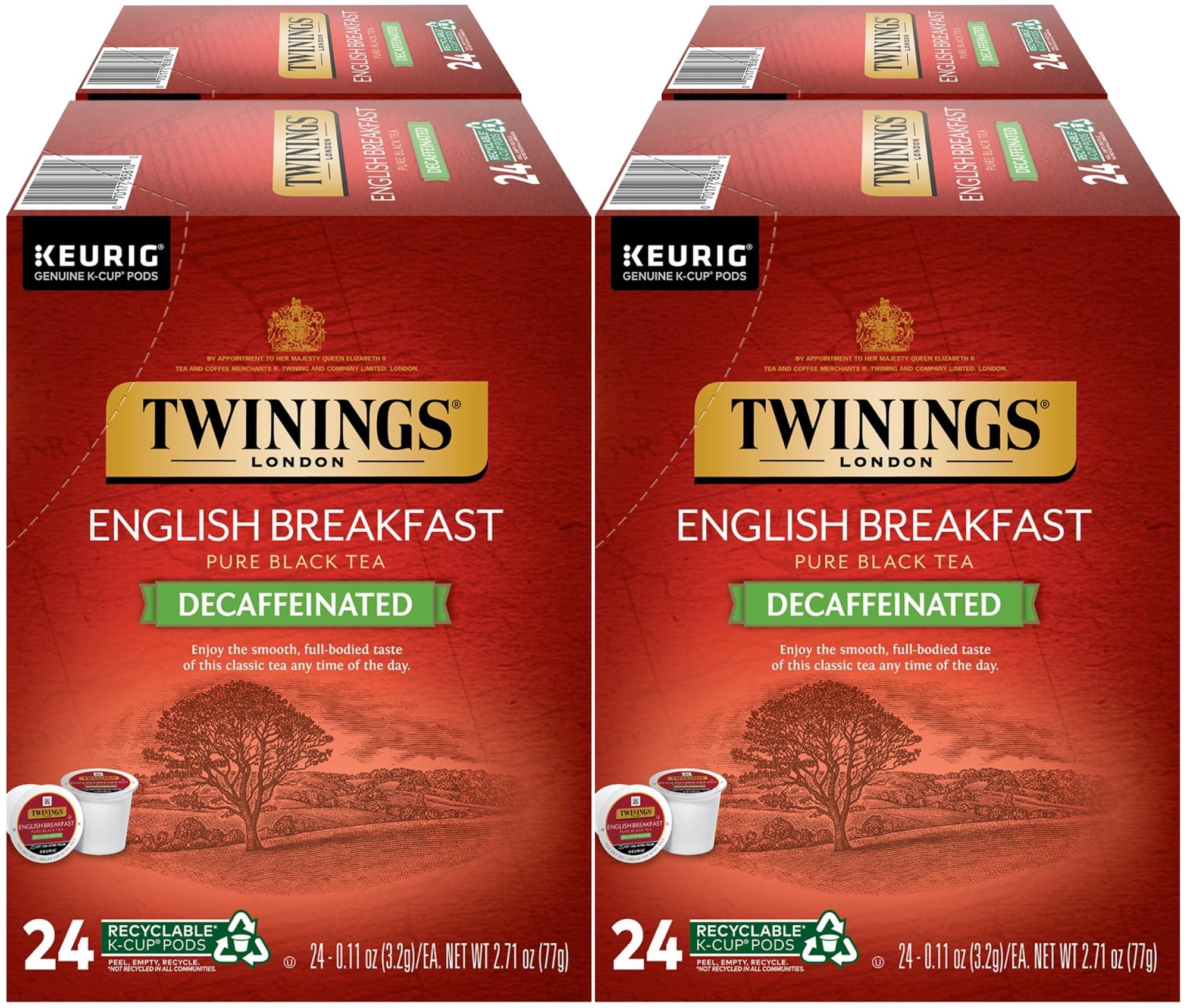 Twinings English Breakfast Decaf Tea K-Cups for Keurig - 96 Count Box | Caffeine-Free Morning Brew for Home & Office