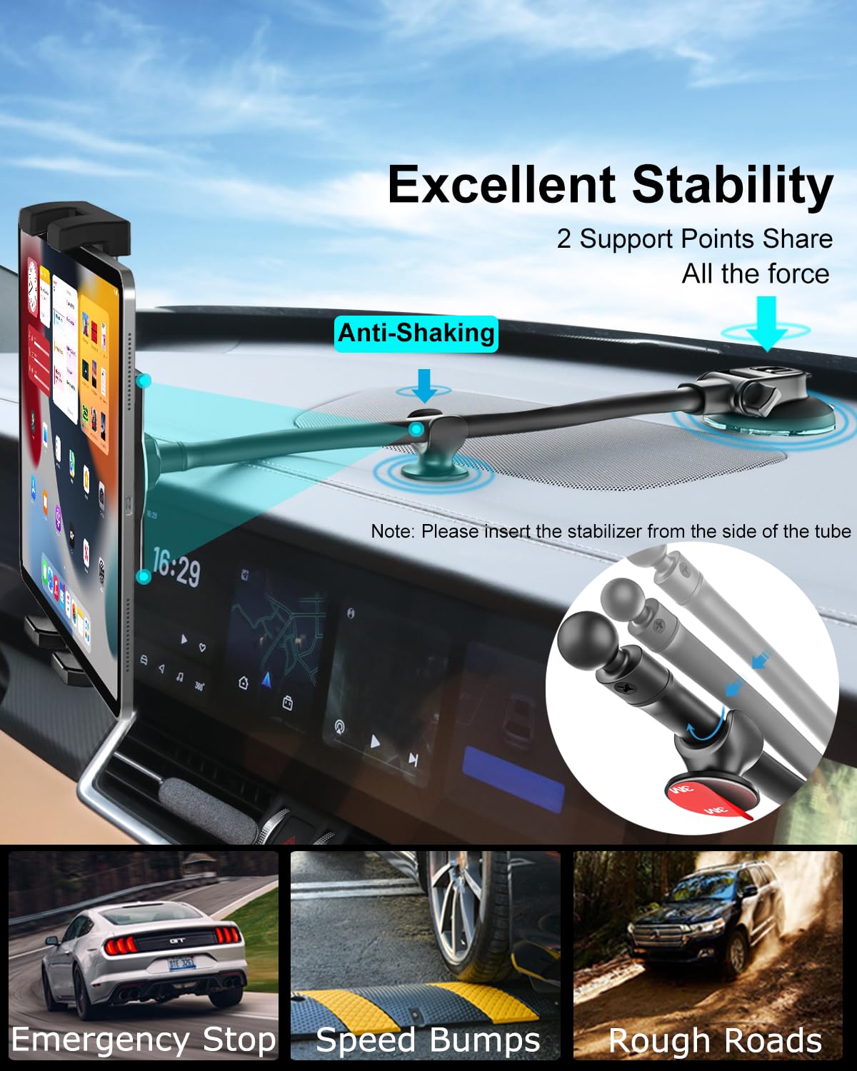 Woleyi Long Arm Car Windshield Tablet Mount - Super Suction & Stable Dashboard Holder for iPad Pro/Air/Mini, Galaxy Tabs, Smartphones (4.7-13 Inch) - Perfect for GPS Navigation, Streaming & Hands-Free Driving