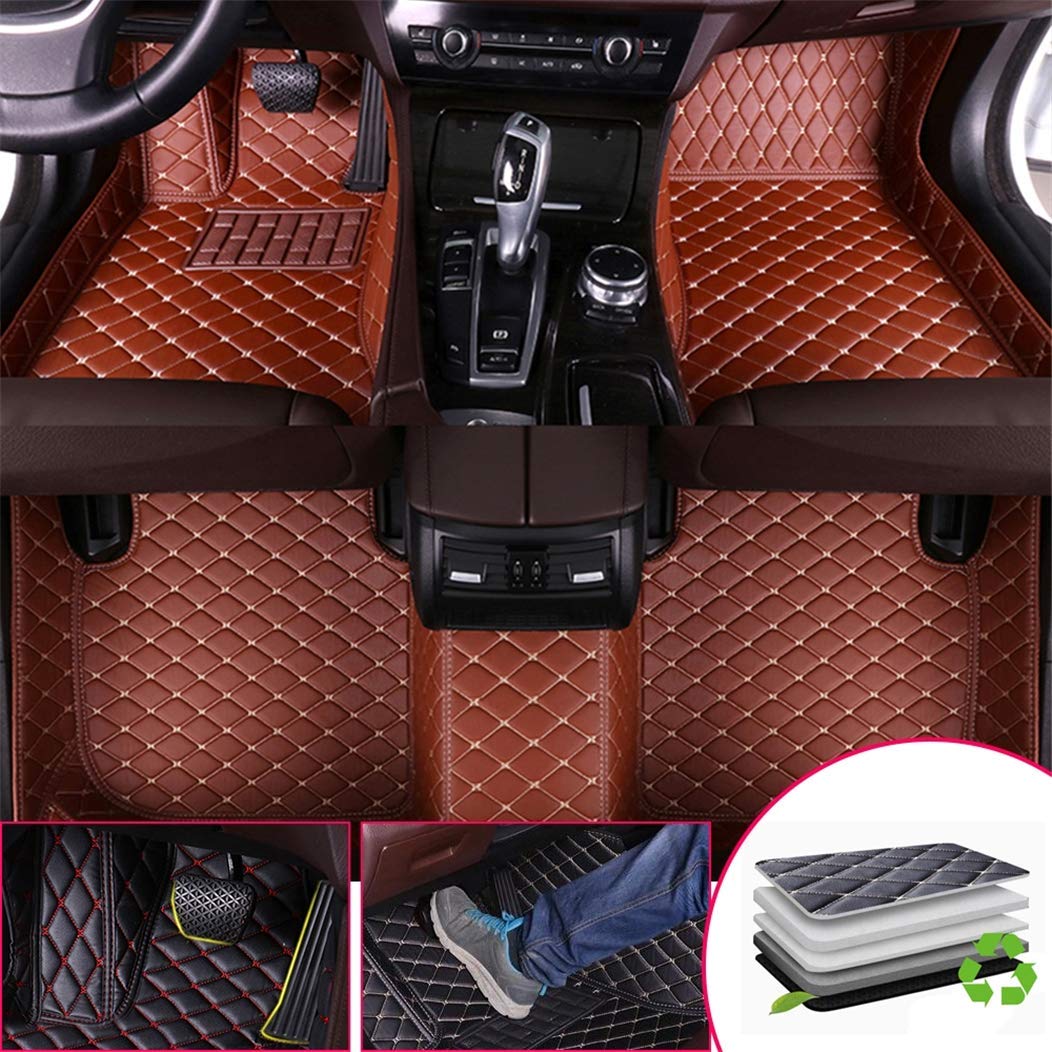 SureMart Custom Fit All-Weather Floor Mats for Mini Cooper S Convertible 2004-2013 - Premium Leather & Carpet Car Floor Liners (Brown) - Front & Rear Seat Protection for Rain, Snow & Mud