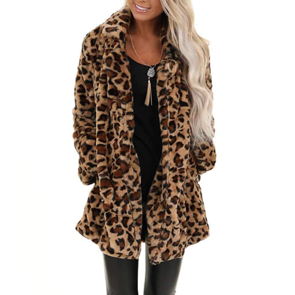 IGETELY Women's Faux Fur Leopard Print Long Sleeve Parka Coat - Warm Winter Jacket for Women, Fluffy Outerwear for Cold Weather, Perfect for Casual Outings, Date Nights and Holiday Parties
