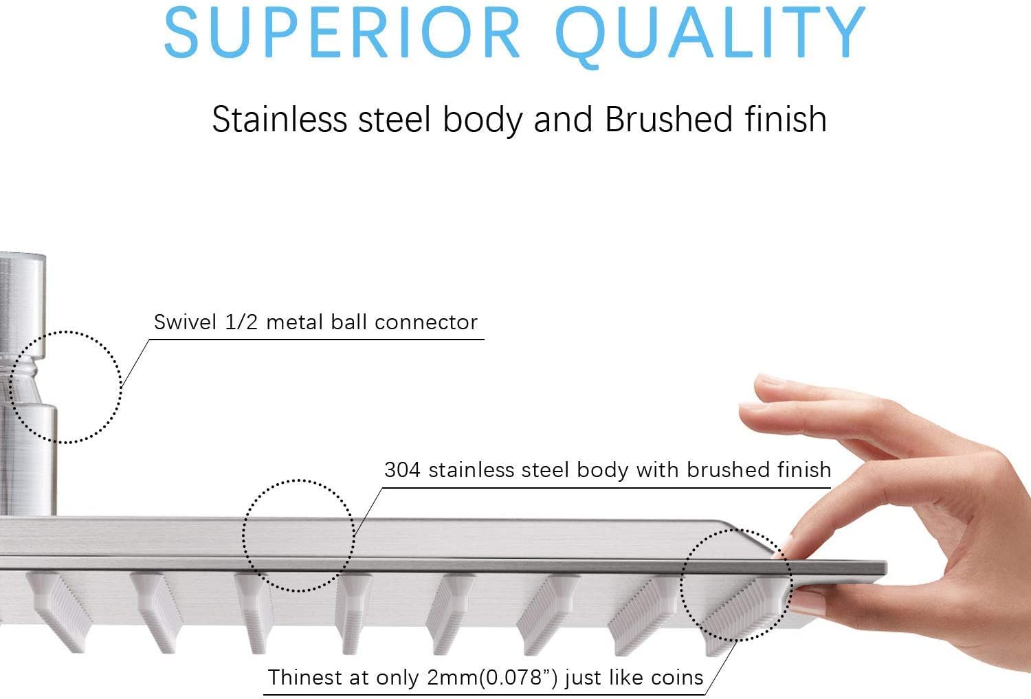 Gesto 12 Inch Square Shower Head - 304 Stainless Steel Rain Shower Head with 360° Rotation - Chrome Finish Overhead Shower for Bathroom - Perfect for Spa-Like Relaxation and Modern Bathroom Upgrade
