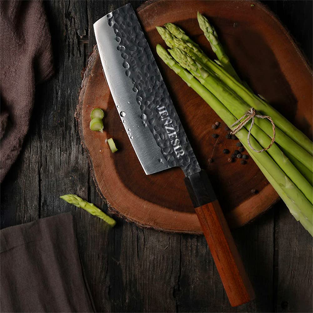 Ultra Sharp 7 Inch Japanese Nakiri Chef Knife - Handmade Forged 8Cr13MOV Steel Professional Kitchen Cleaver | Multi-Purpose Gyuto Knife for Home & Restaurant | Perfect for Slicing Vegetables, Meat Prep & Asian Cuisine