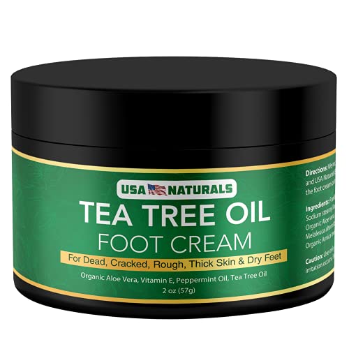 USA Naturals Tea Tree Oil Foot Cream - Moisturizing Foot Lotion for Dry Cracked Feet & Athlete's Foot Treatment | Fast-Acting Heel Balm for Cracked Heels & Irritated Skin | Perfect for Daily Foot Care, Post-Workout Recovery & Spa Treatments