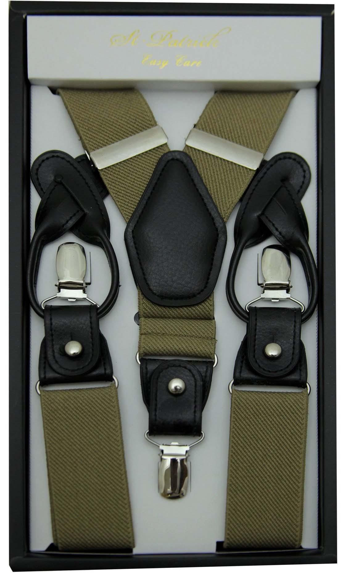 Khaki Convertible Suspenders with Clip & Button - Adjustable Men's Fashion Accessories for Business, Casual & Formal Wear