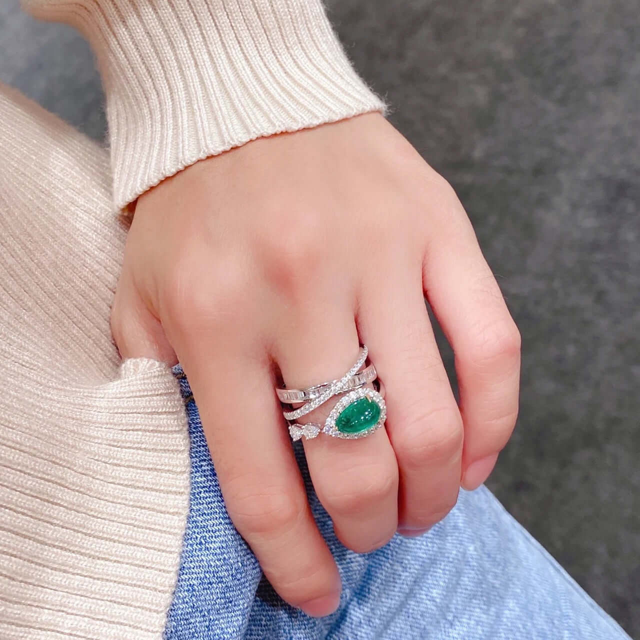 Emerald Green CZ Layered Cross Stacking Ring Set for Women | Elegant Jewelry Gift for Christmas, Birthday & Anniversary | K4205